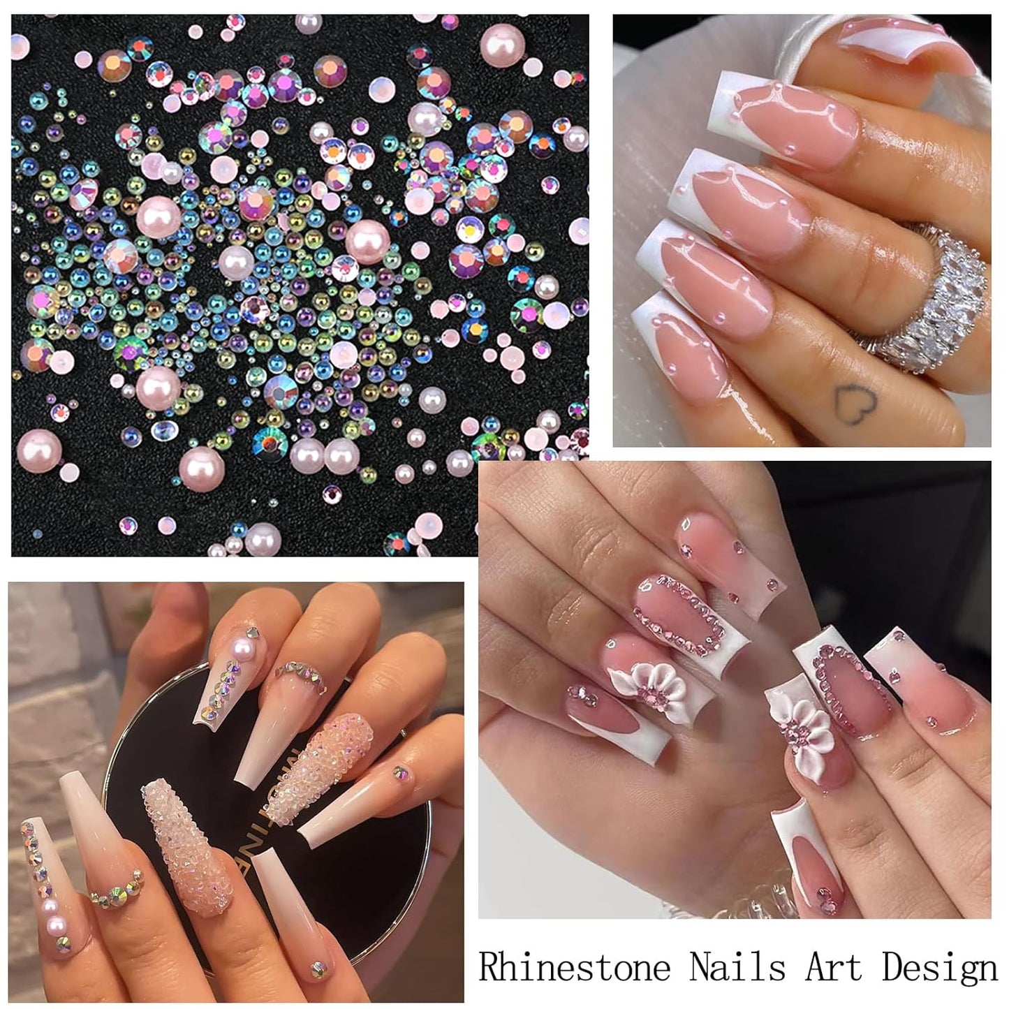 Nail Art Rhinestones Pink Nail Charms Resin Clear Jelly Rhinestones Pearls Glitter Supplies Crystal Gems Bubble Bead Accessories for Women Manicure Decorations Design