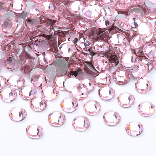 Pink Flatback Rhinestones, Glass Rhinestones for Nail Art and Craft, Glue Fix, Loose Crystal Gemstones(Pink, SS12, 2880pcs, 2.9-3.0mm)