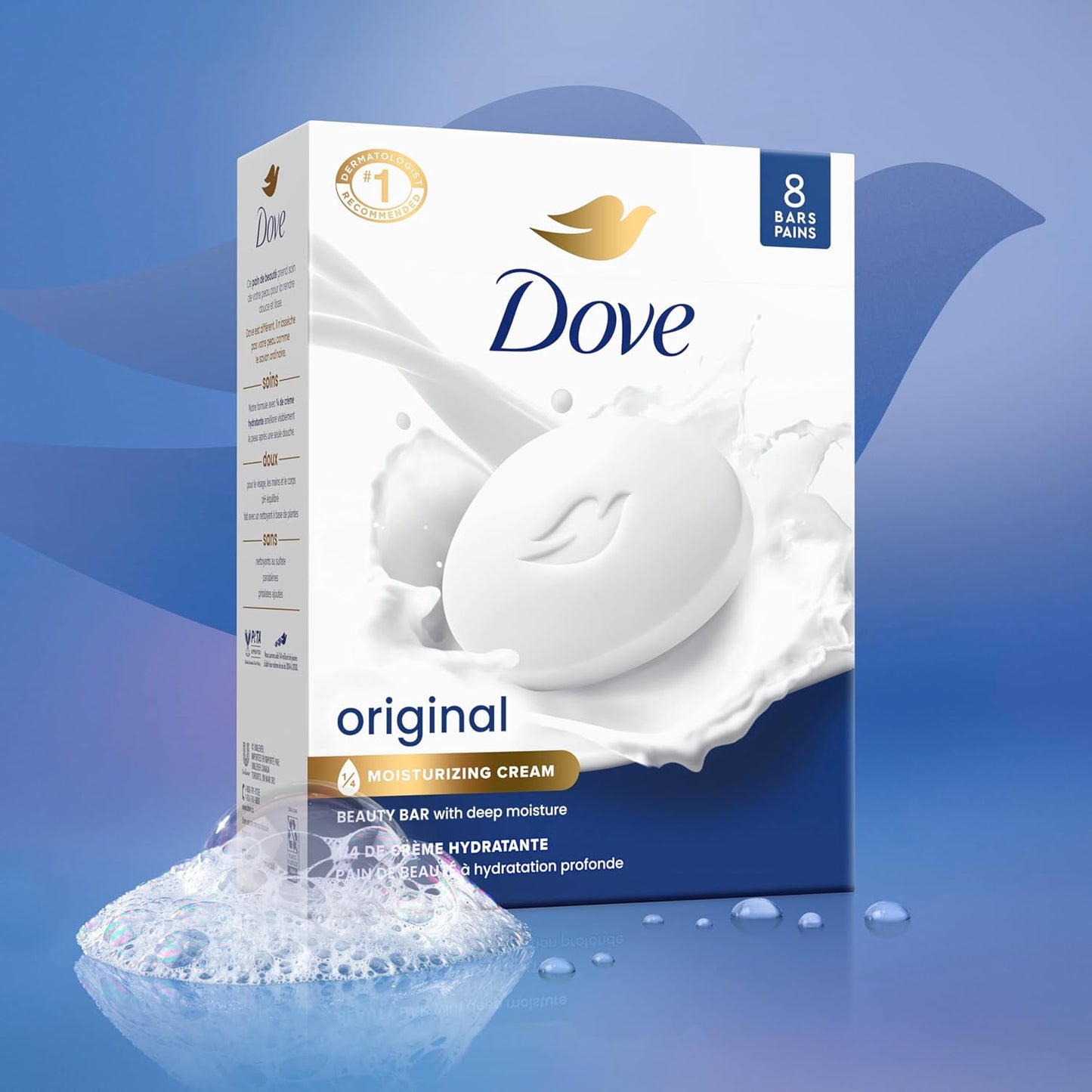 Dove Beauty Bar Soap Original 8 Count for Soft, Smooth Skin, with 1/4 Moisturizing Cream 3.75 oz