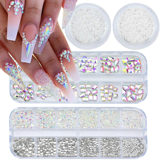 4 Boxes Nail Rhinestones Flatback Rhinestones Nail Charms Multi Shaped Crystals Nails Gems and Rhinestone Jewels Supplies Luxurious Accessories for Women Nails Decorations