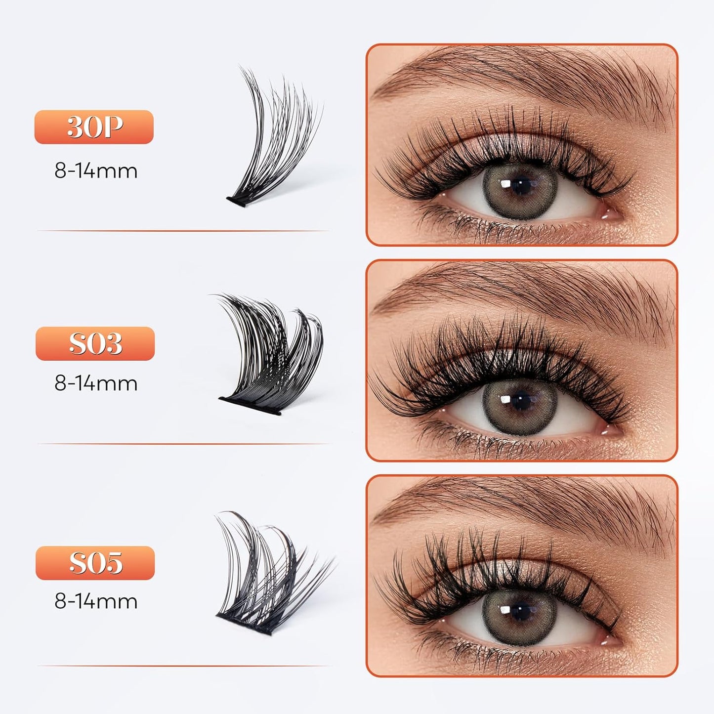 Lash Clusters-VYRILA 0.07mm Wispy Eyelashes C Curl Eyelash Clusters 8-14mix Individual Lashes Extension DIY at Home (30P+S03 186pcs-8-14mix)