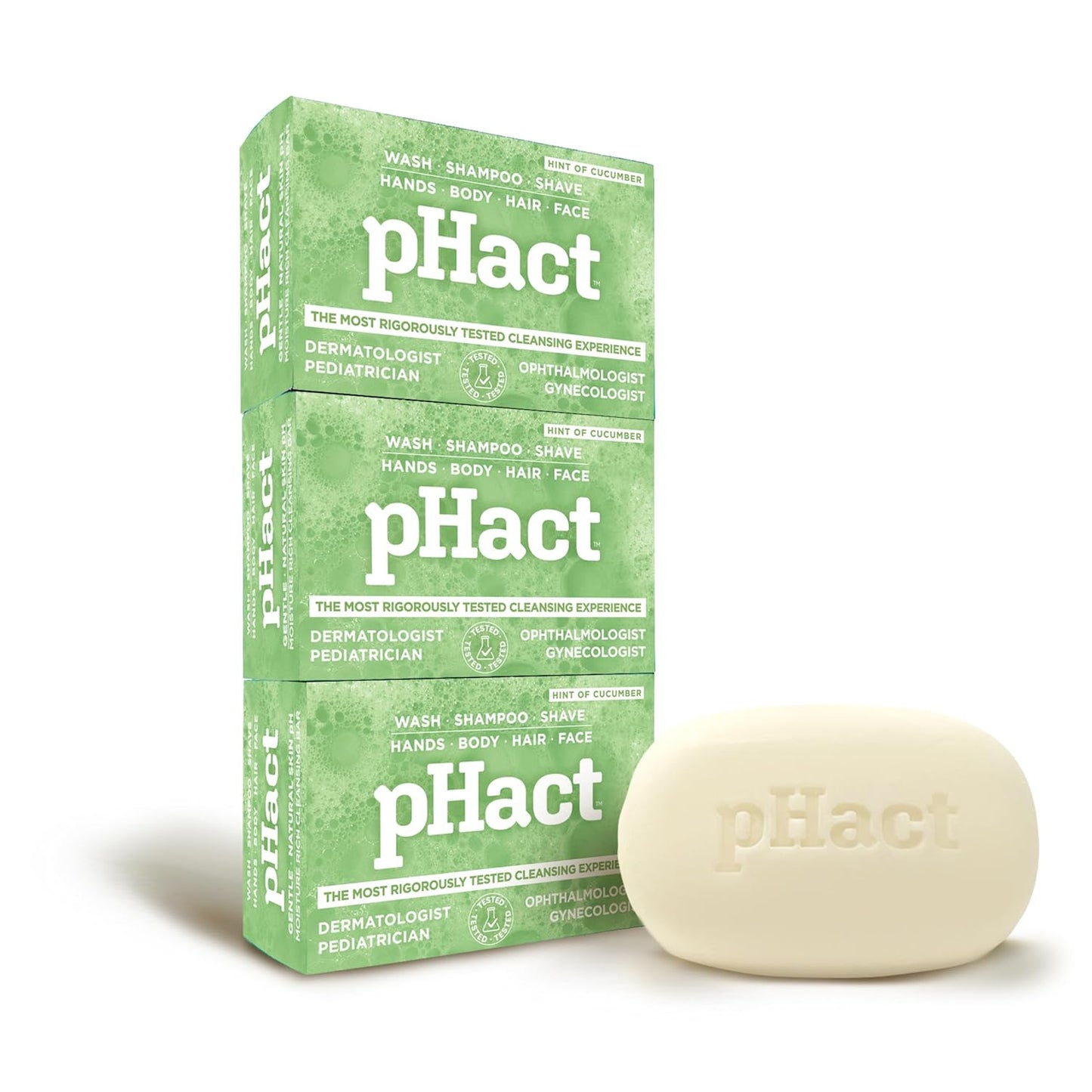 ANDREW LESSMAN pHact Moisture-Rich, Soap-Free Cleansing Bar Cucumber. Natural Skin pH. All Skin Types - Even Sensitive Skin. Hypoallergenic. Dermatologist Tested. 3 - Pack 4.25 oz each