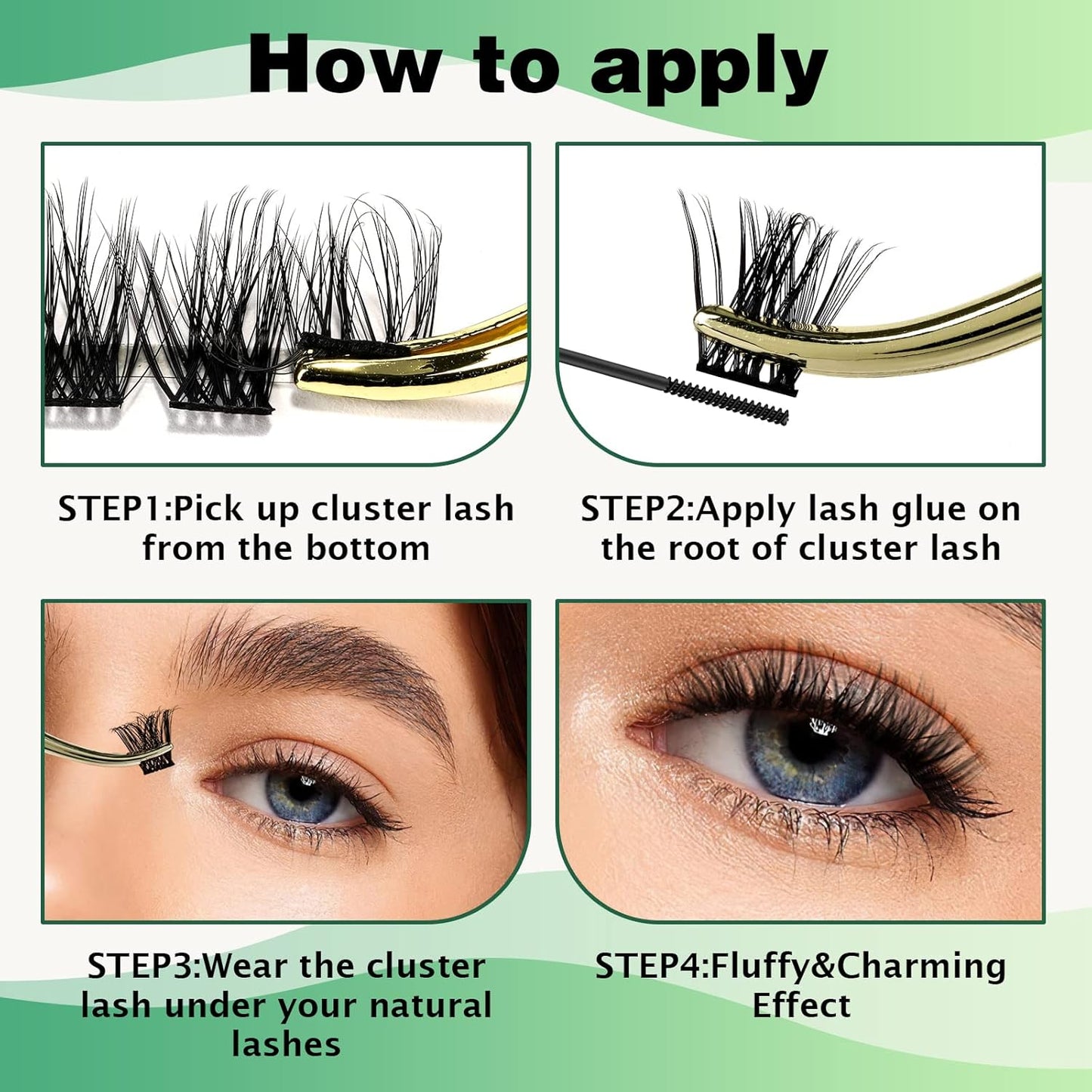 Lash Clusters 96pcs Individual Lashes Y08 D Curl 10mm Cluster Lashes KEYYOU Volume Wispy Lash Extension Soft&Comfortable Easy DIY at Home(Y08 D-10mm)
