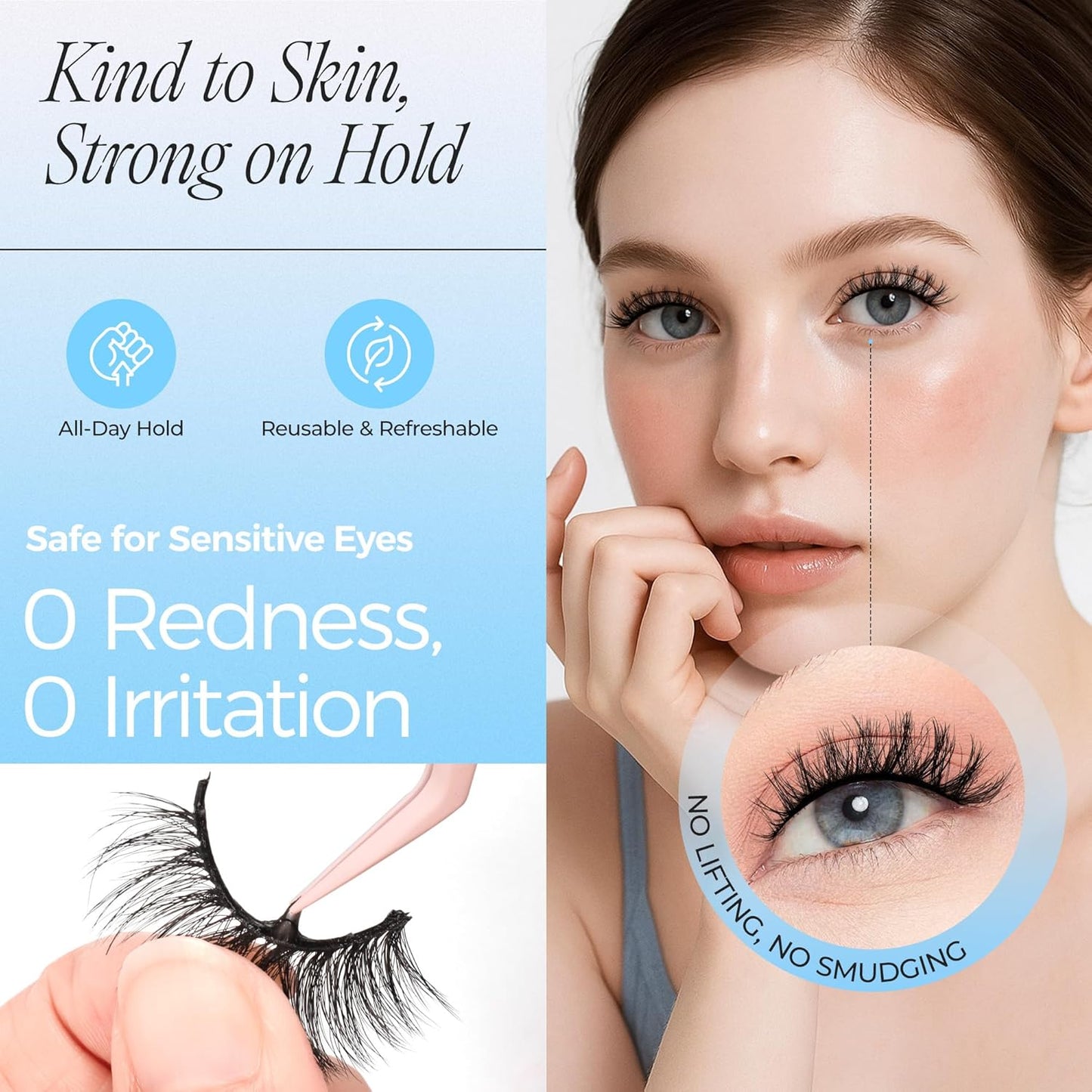 LASHVIEW Self Adhesive Eyelashes 5 Pairs Cat Eye Wispy Self-adhesive False Lashes Reusable Natural Look Press On Lashes No Glue Need Eyelashes with Replacement Adhesive Strips (CV01)