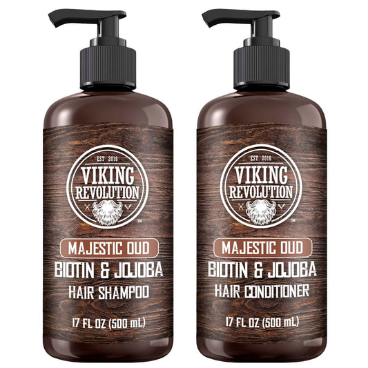 Viking Revolution Majestic Oud Mens Shampoo and Conditioner Set with Biotin and Jojoba Oil - Natural Hair Shampoo and Hair Conditioner for Men with Vitamin B5 - Mens Shampoo for Thinning Hair (17Oz)