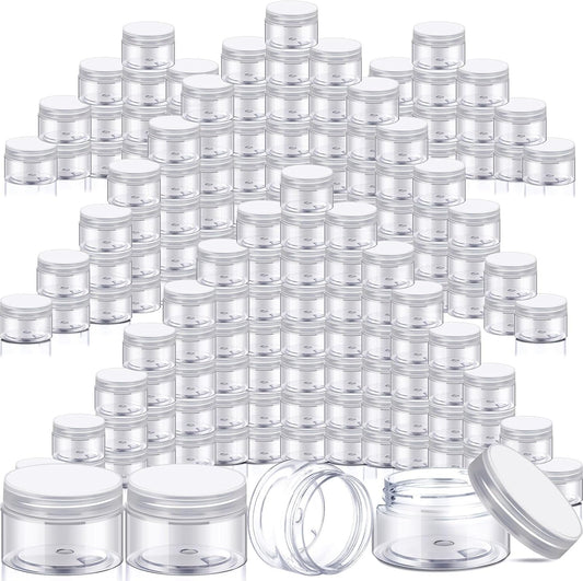 SATINIOR 100 Pcs Plastic Jars with Lids Small Containers Lids Wide Mouth Small Plastic Containers for Lotion Cream Rhinestones Body Butters Travel Storage(8 oz, Clear)