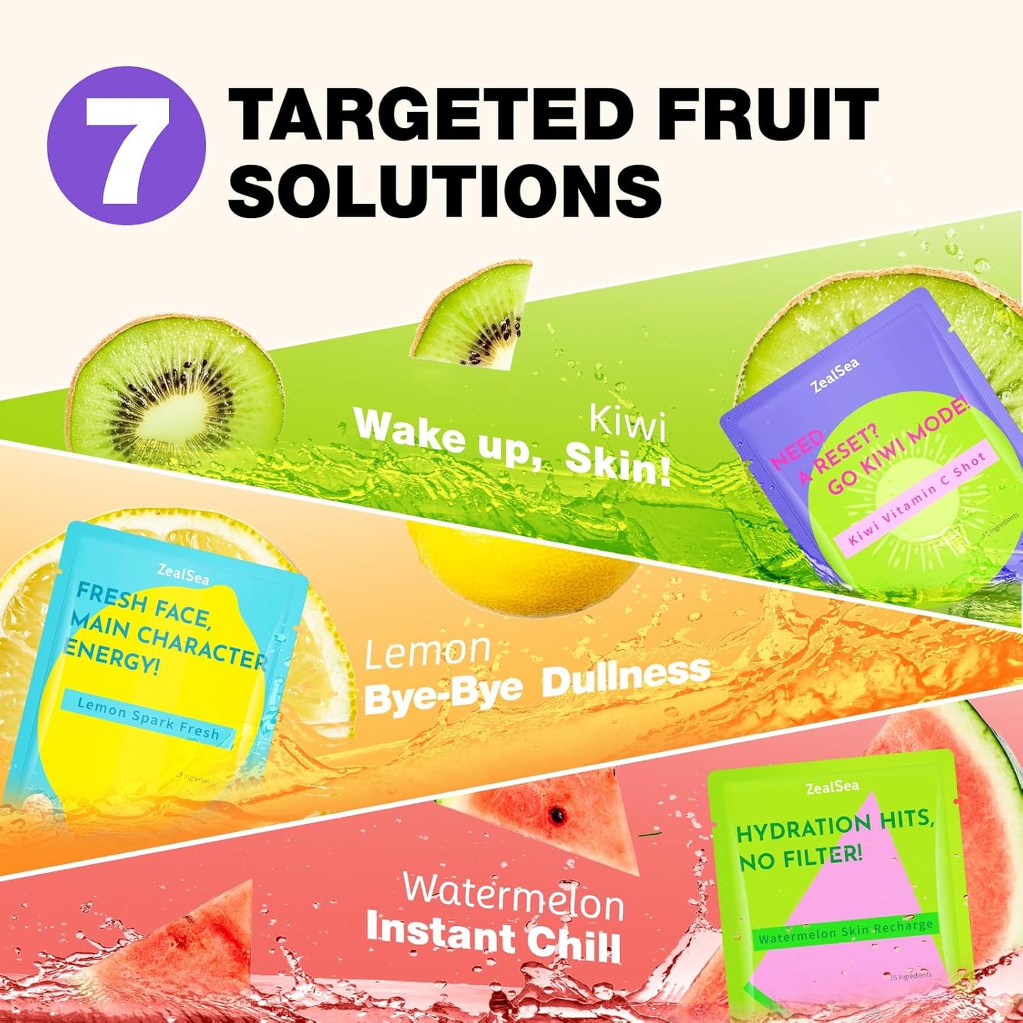 ZealSea Clean Beauty Face Masks Skincare, Minimalism 15 Ingredients Sheet Mask, Deep Hydration Facial Mask for Bouncy & Glowing, Sleepover Spa Party Supplies, Women Teen Girl Gifts Trendy Stuff, 7Pack