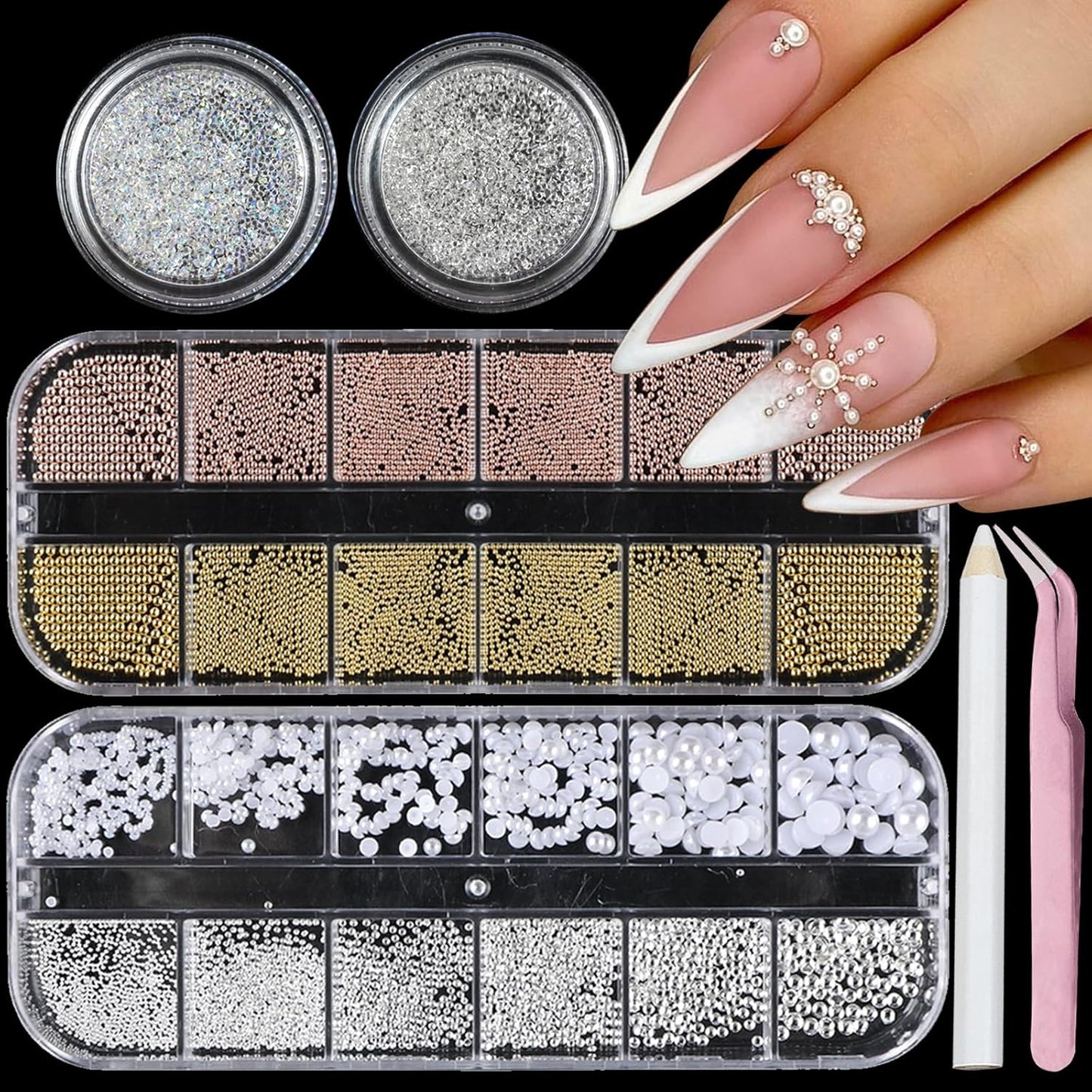 Nail Art Pearls Flatback Rhinestones Nail Charms Gold Silver White Half Round Supplies Luxurious Design Accessories Rhinestones for Women DIY Manicure Decorations