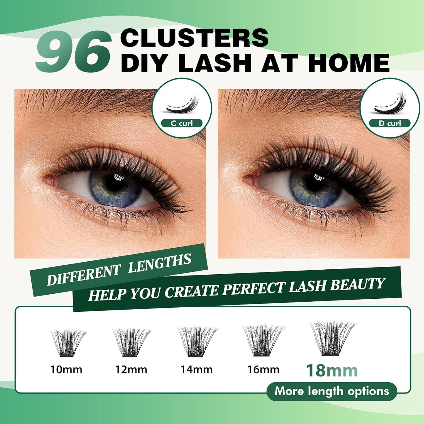 Lash Clusters 96pcs Individual Lashes Y04 D Curl 16mm Eyelash Clusters KEYYOU Volume Wispy Lash Extension Soft&Comfortable Easy DIY at Home(Y04,D-16mm)