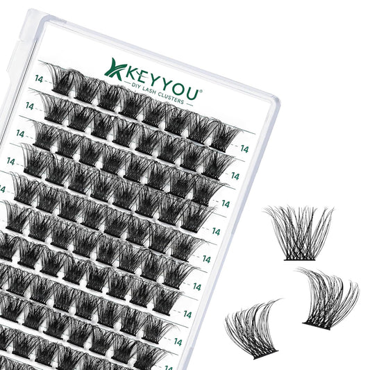 Lash Clusters 96pcs Eyelash Clusters D Curl 14mm Cluster Lashes KEYYOU Volume Wispy Lash Extension Soft&Comfortable Easy DIY at Home(Y23,D-14mm)