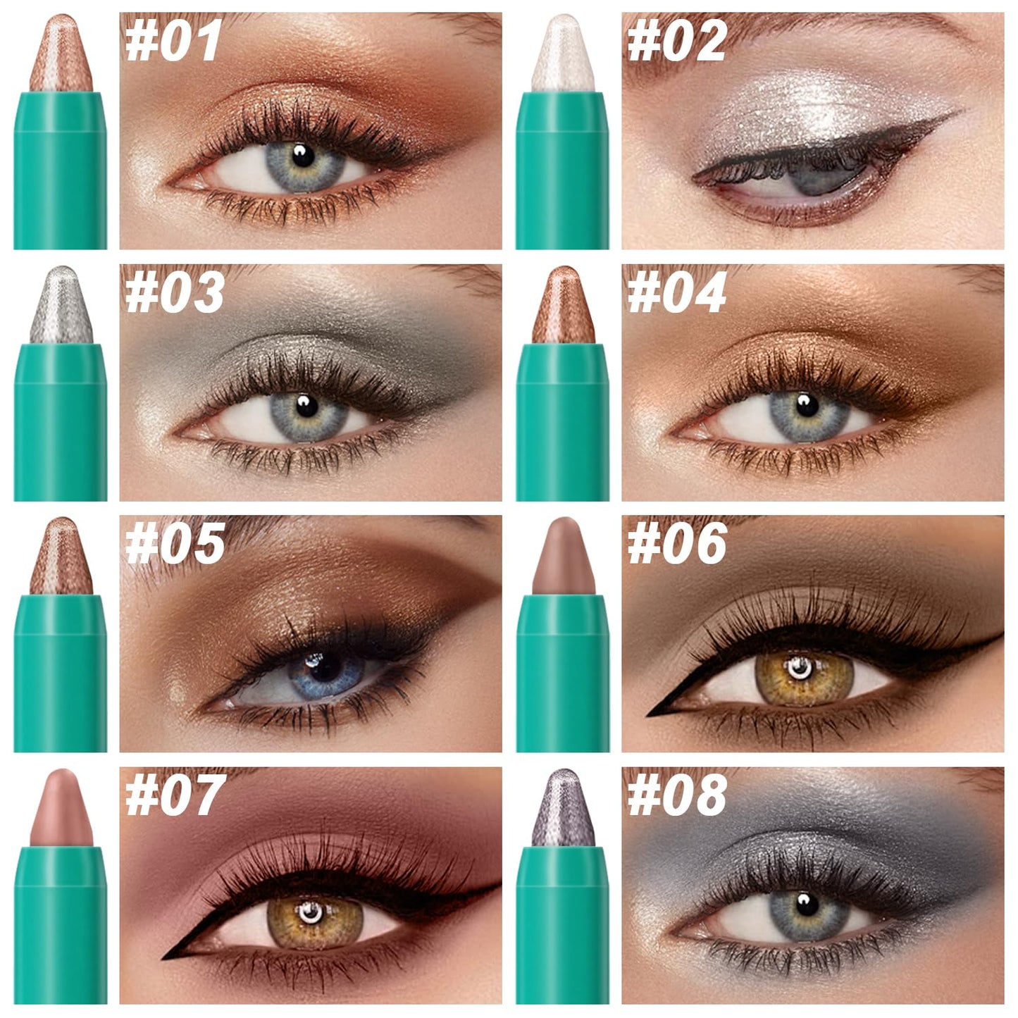 4Pcs Eyeshadow Stick, Cream Eye Shadow Brightener Sticks Set for Eyes, Champagne Pearl Taupe Bronze Cocoa Stone Putty Smoky Amethyst Shimmer Matte Pencil Eye Eye Liner Makeup Waterproof (4PCS B)