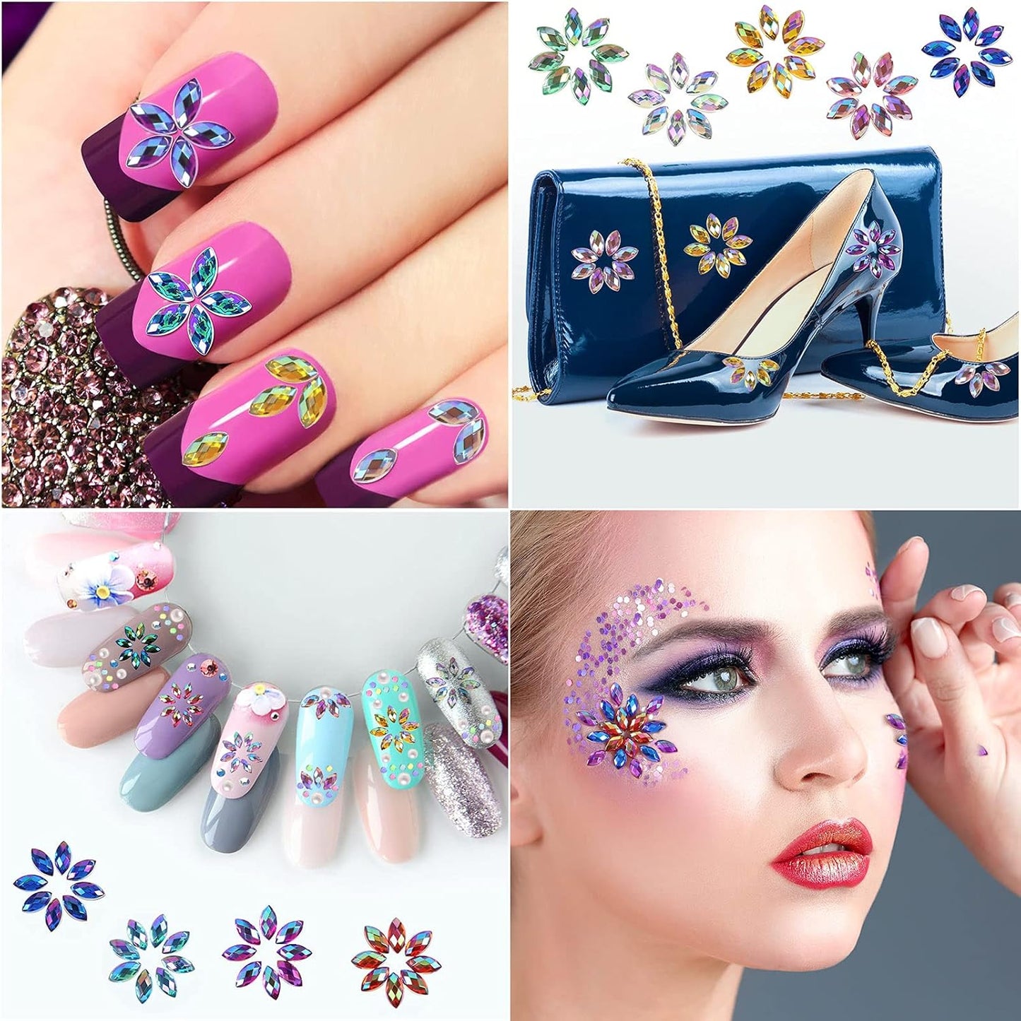 TecUnite 1200 Pieces 12 Colors Shiny Nail Rhinestones Horse Eye Nail Rhinestones Flat Back Gems Decorations Supplies with Box Face Art Gem Jewel for Halloween Party Decorations Crafts (12 Colors)