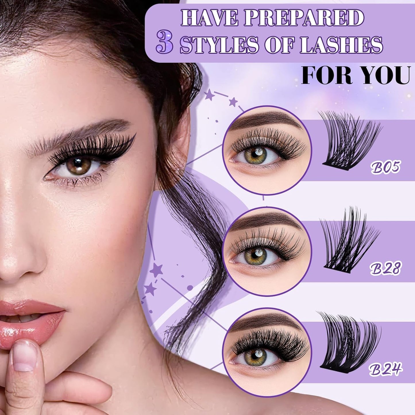 B&Qaugen Lash Extension Kit B05+B28+B24 Eyelash Extension Kit B&Q DIY Lash Extension Kit 156 PCS Lash Clusters 8-18mm Cluster Eyelash Extensions Kit with Lash Bond and Seal (Kit,B05+B28+B24)