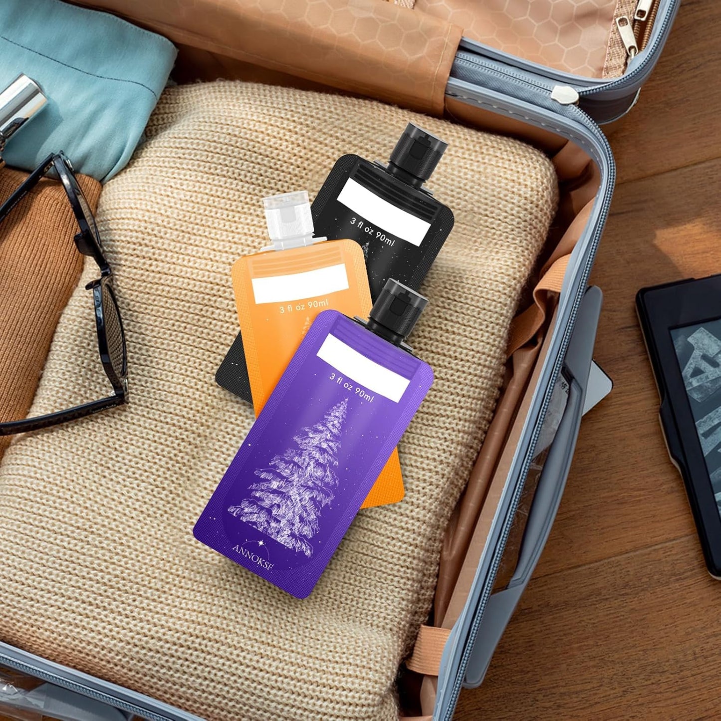 9 Pack Travel Pouches for Toiletries, Refillable squeeze Liquid travel pouches,Travel Shampoo and Conditioner Pouches,3oz leak proof travel pouches (Tree)