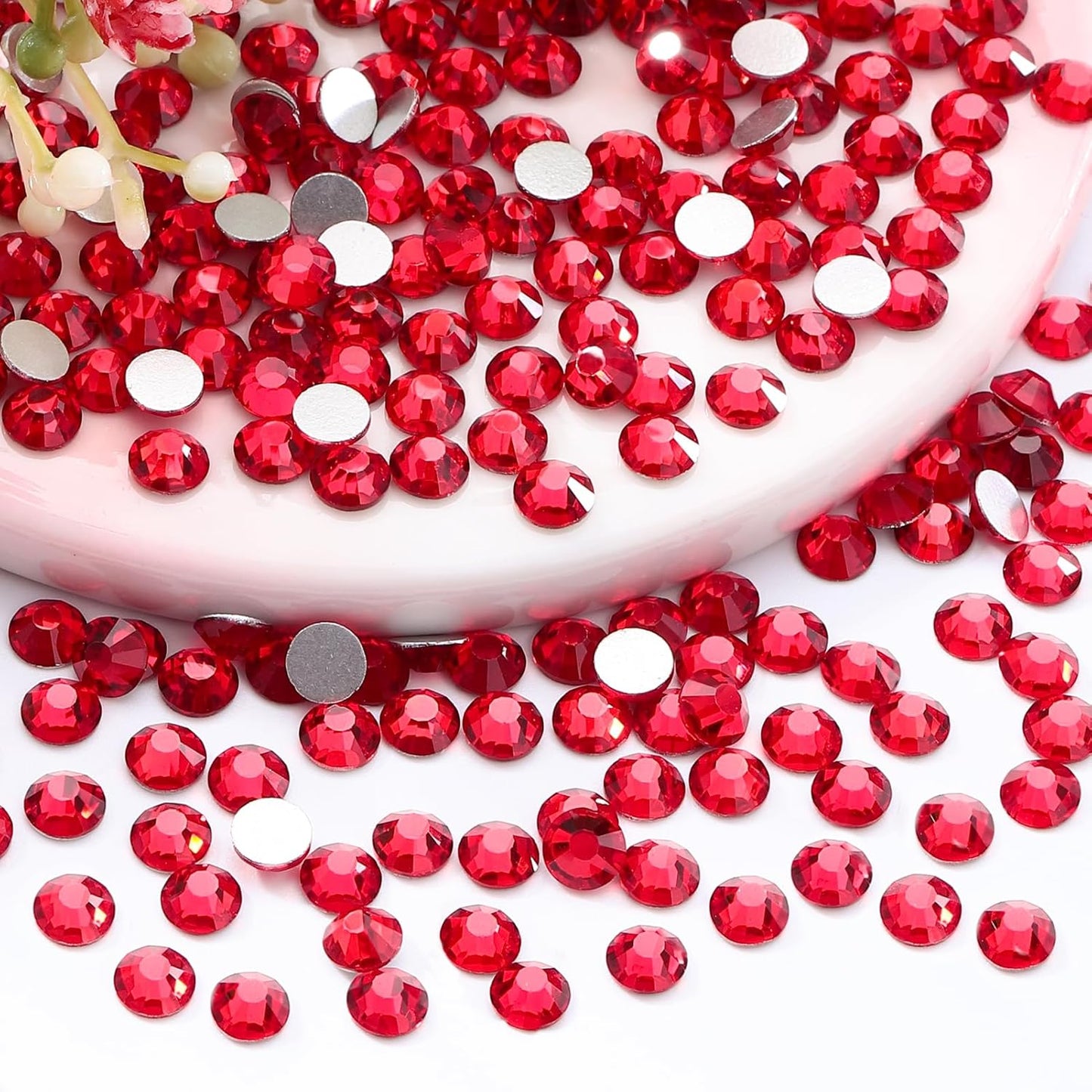 Light Siam Flatback Rhinestones, Glass Rhinestones for Nail Art and Craft, Glue Fix, Loose Crystal Gemstones(Red, SS16, 1440pcs, 3.8-4.0mm)