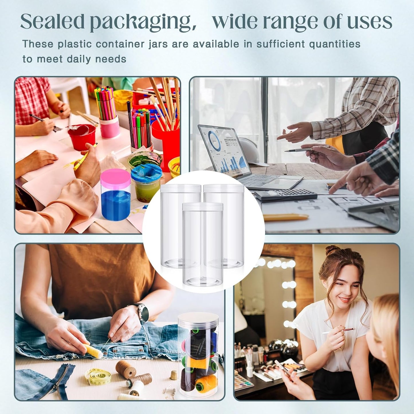 Patelai 4 Pieces Round Wide-mouth Leak Proof Plastic Container Jars with Lids for Travel Storage Makeup Beauty Products Face Creams Oils Salves Ointments DIY Making(32 Ounce,Clear)