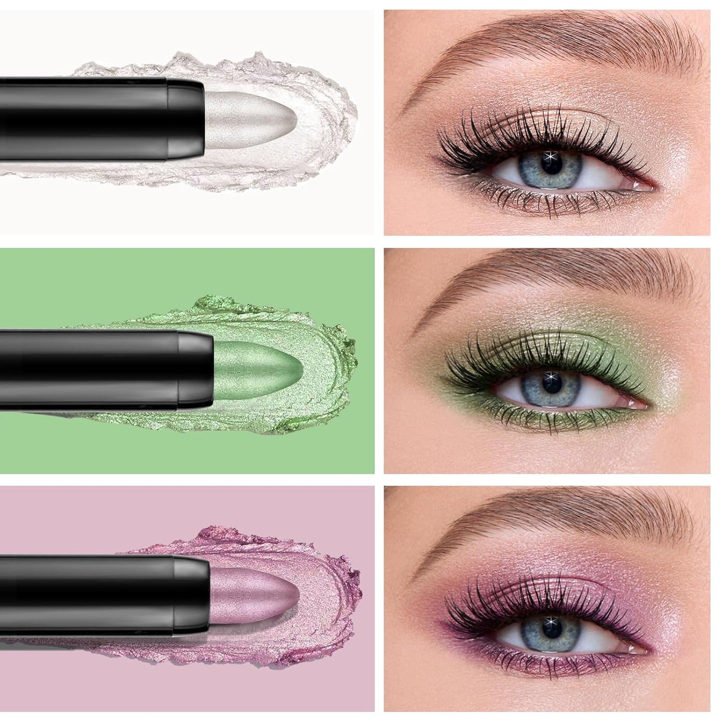 Boobeen 3-PCS Cream Eyeshadow Pencil Crayon Waterproof Brightener Stick Shimmer Pen Create Glitter Eye Makeup, Easy to Use