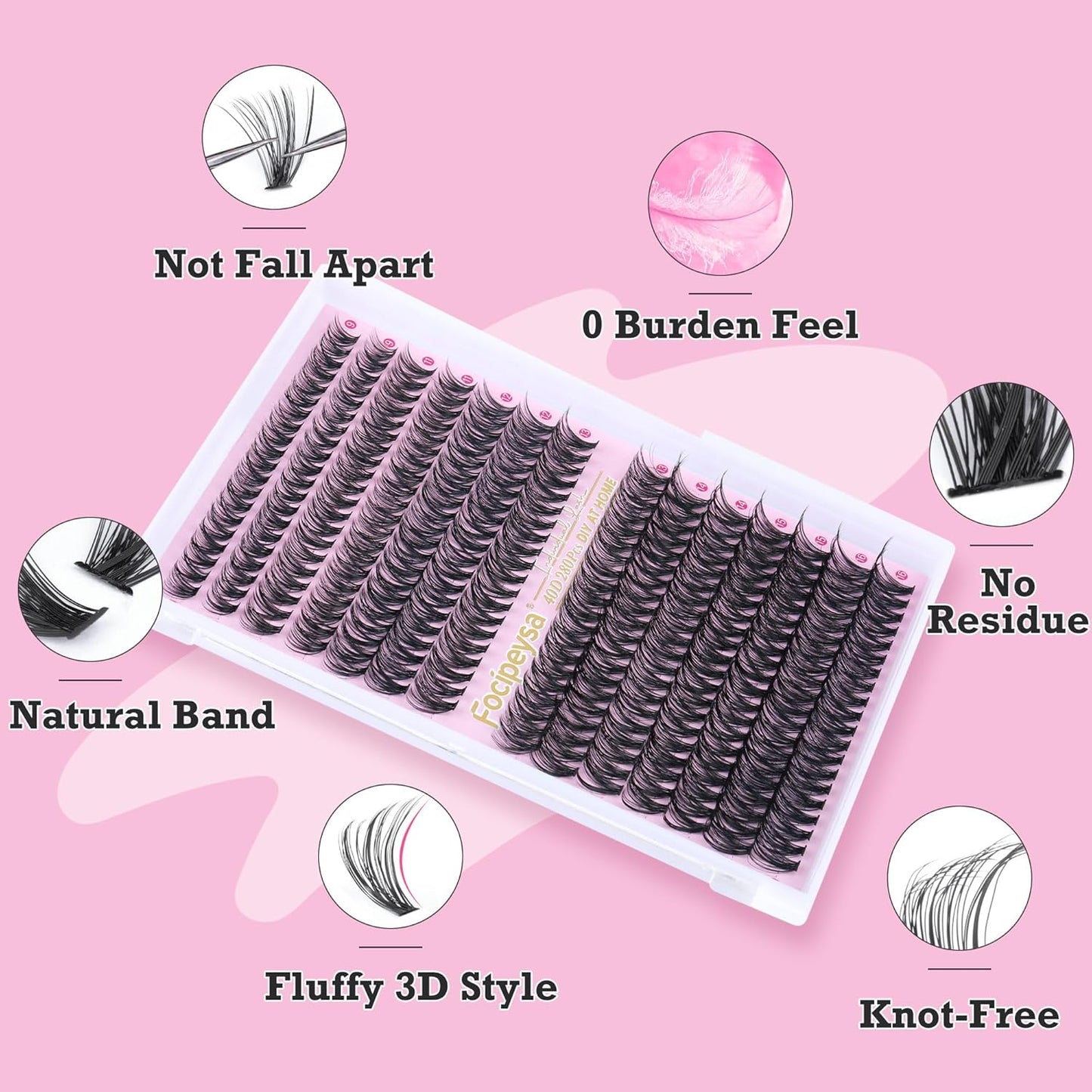 Focipeysa Eyelash Extension Kit D Curl Lash Clusters 280pcs DIY Lash Extension Kit 40D Individual Lashes with Lash Bond and Seal Lash Applicator DIY Lashes Kit for Individual Eyelashes Beginners