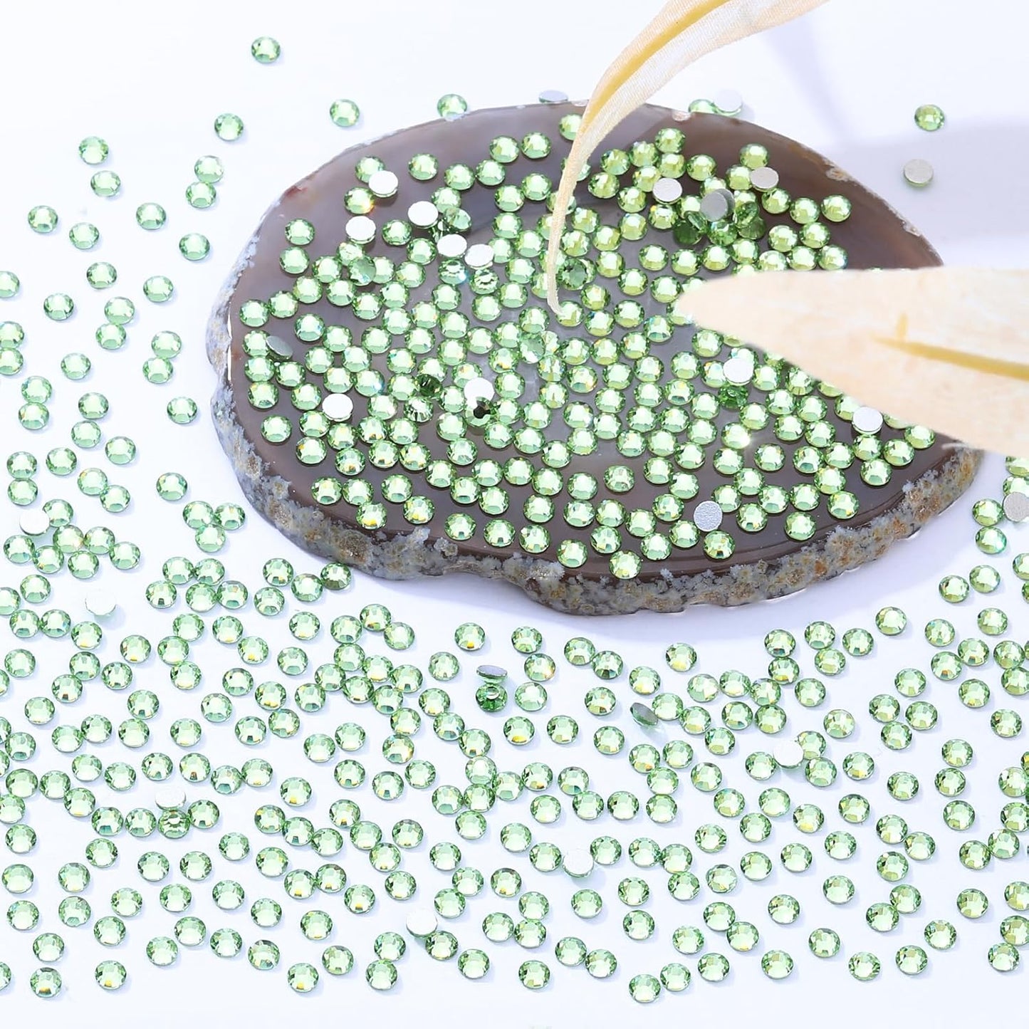 Light Green Flatback Rhinestones, Glass Rhinestones for Nail Art and Craft, Glue Fix, Loose Crystal Gemstones(Lt.Green, SS6, 2880pcs, 1.9-2.0mm)