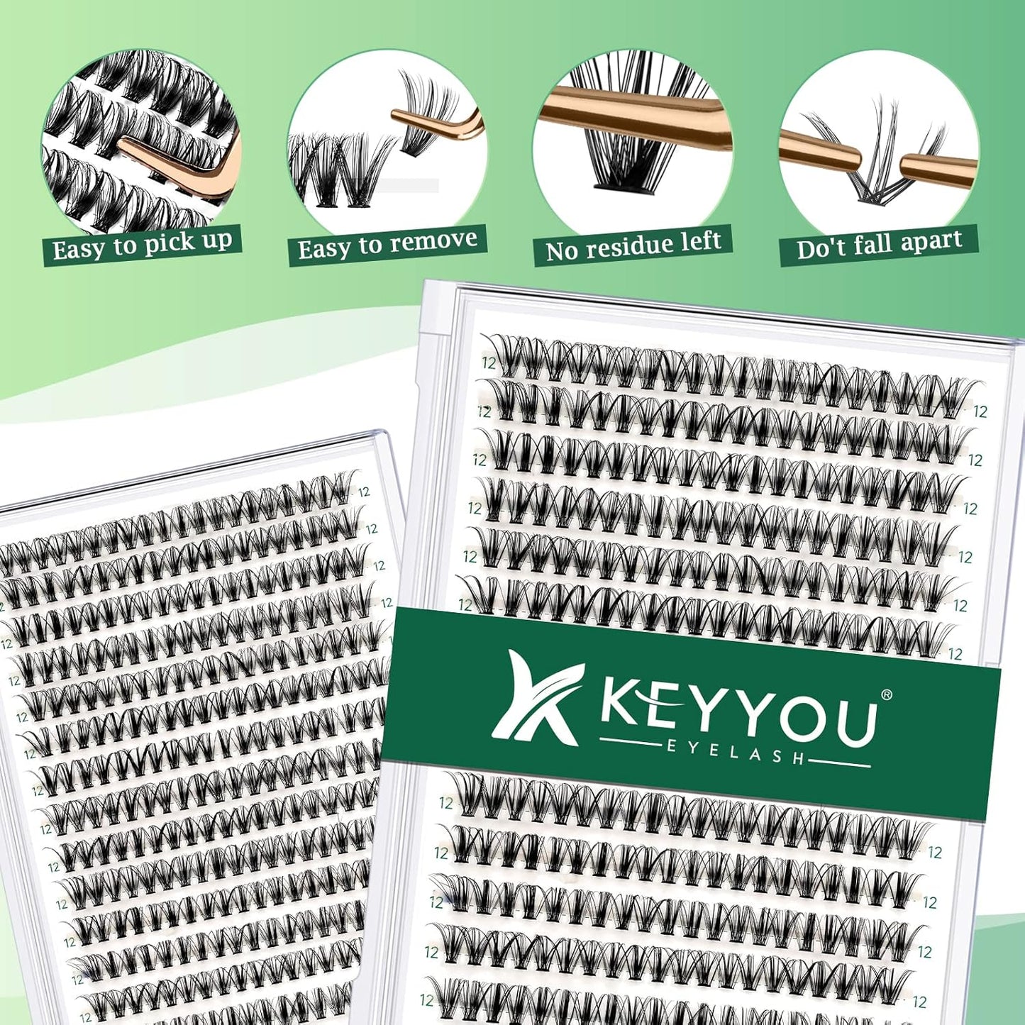 Lash Clusters 300pcs Eyelash Clusters 30D 0.07D Curl 12mm DIY Eyelash Extension KEYYOU Large Tray Volume Soft&Natural Individual Lashes(30D-0.07D,12）
