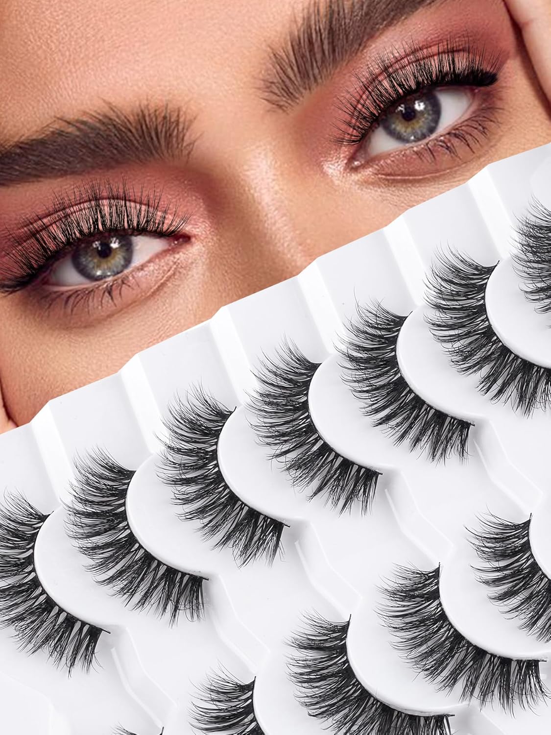 Wispy Lashes False Eyelashes Natural 16mm Fluffy Eyelashes Strip Lashes Pack 3D Volume Lashes 0.1MM Extra Thin Cotton Band Fake Eyelashes Soft Full Lashes C Curl Lashes Pack Siligli 7 Pair