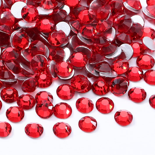 Light Siam Flatback Rhinestones, Glass Rhinestones for Nail Art and Craft, Glue Fix, Loose Crystal Gemstones(Red, SS12, 1440pcs, 2.9-3.0mm)