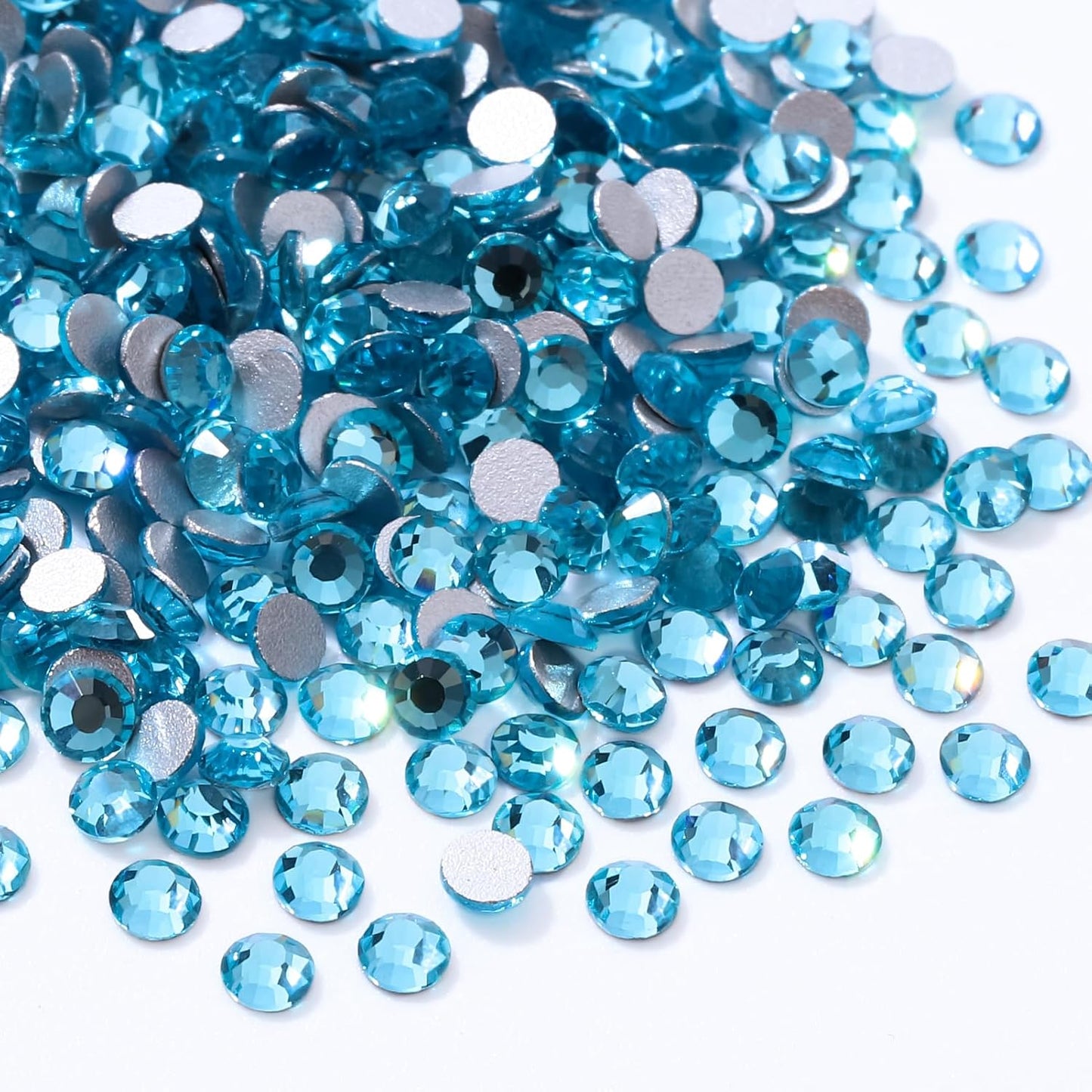Aquamarine Flatback Rhinestones, Glass Rhinestones for Nail Art and Craft, Glue Fix, Loose Crystal Gemstones(Aquamarine, SS8, 1440pcs, 2.3-2.5mm)