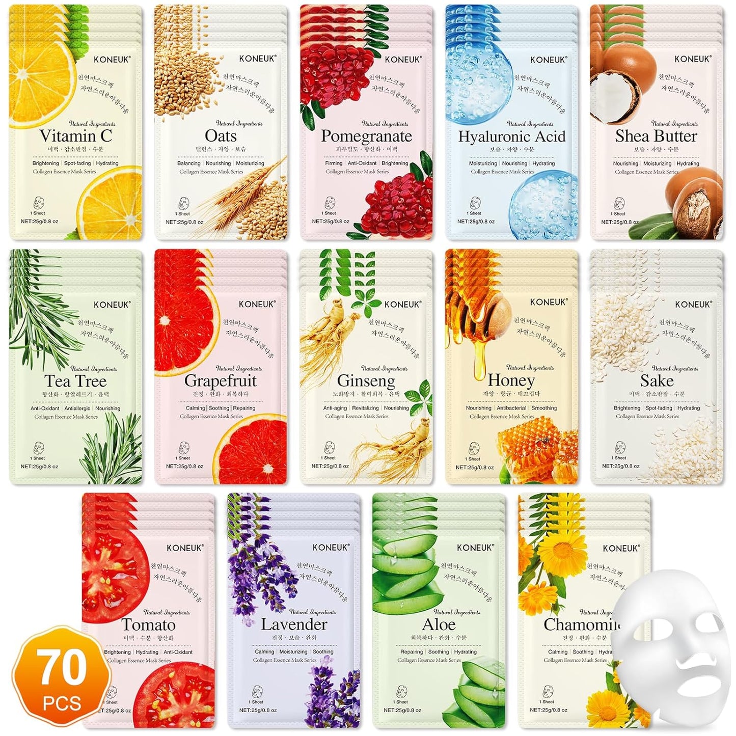 70 Pack Sheet Face Masks Skincare, Hydrating Face Masks Suitable for All Skin Types, Bulk Facial Mask Gifts Set for Women Skin Care, Home Skincare Spa for Sensitive Skin