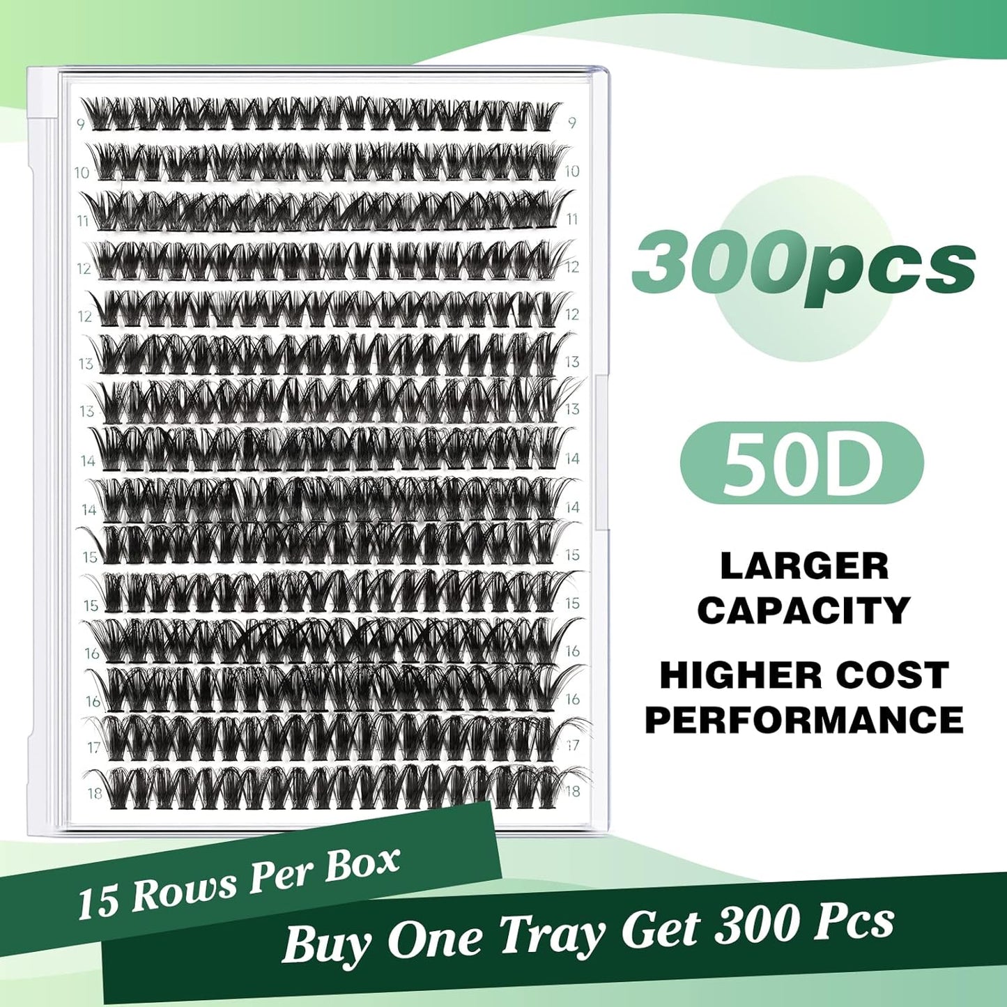 Lash Clusters 300pcs Individual Lashes 50D 0.07D Curl 9-18MIX DIY Eyelash Extension KEYYOU Large Tray Volume Soft&Natural Cluster Lashes(50D-0.07D,9-18MIX）