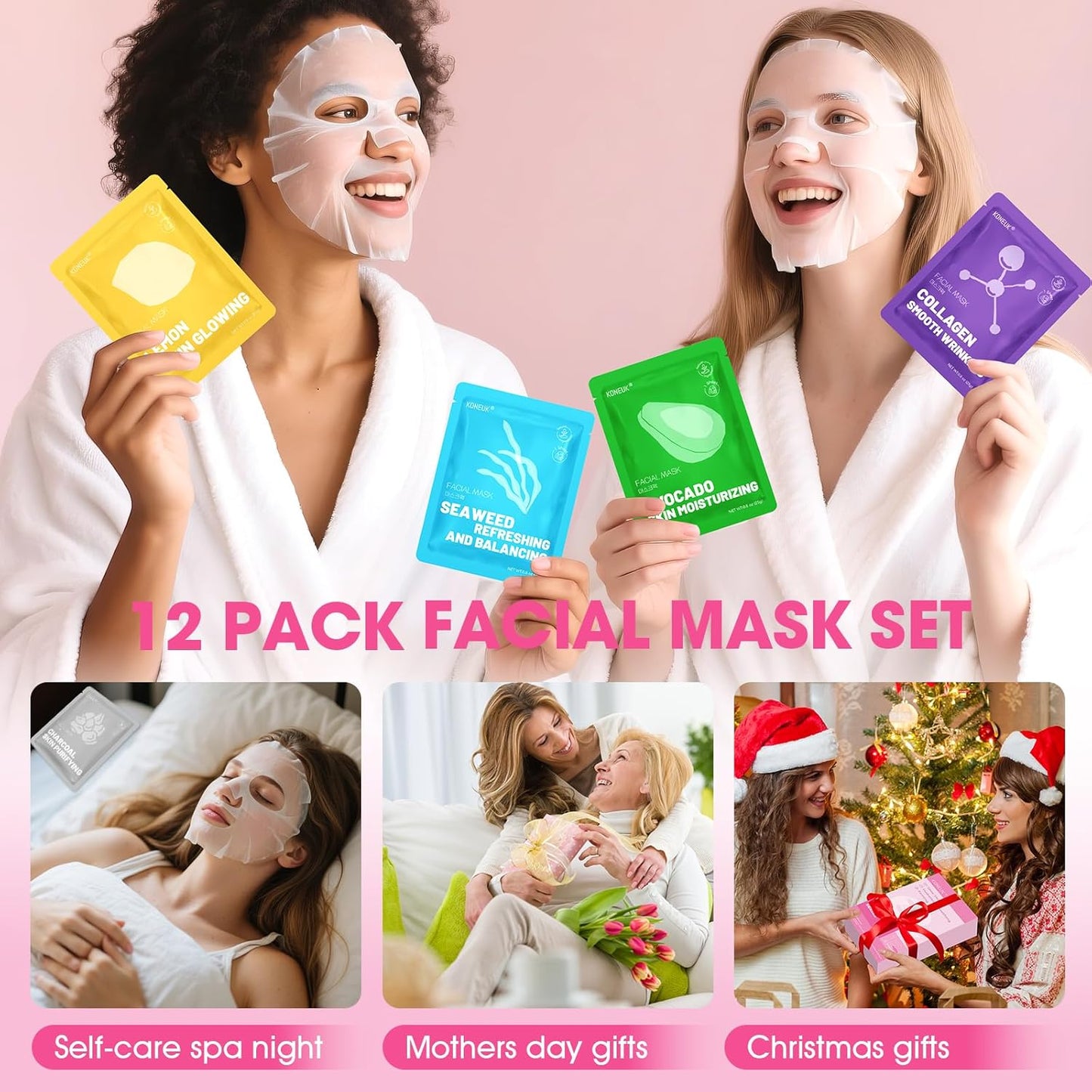 12 Pack Collagen Hydrating Face Masks Skincare, Sheet Face Mask for All Skin Types, Facial Masks Set for Women Skin Care, Face Mask Bulk Spa Gifts for Women