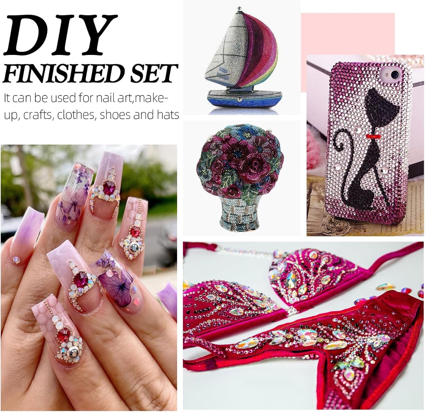 Purple Flatback Rhinestones, Glass Rhinestones for Nail Art and Craft, Glue Fix, Loose Crystal Gemstones(Purple, SS12, 1440pcs, 2.9-3.0mm)