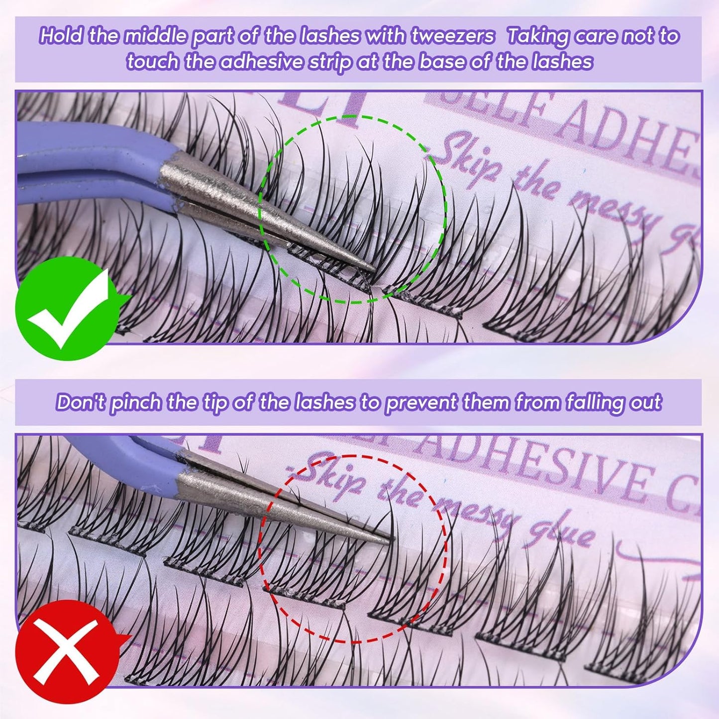 Self Adhesive Lash Clusters Natural No Glue Individual Lashes 10-12MM Wispy Self Adhesive Eyelash Clusters with Clear Strips DIY Eyelash Extensions by zanlufly