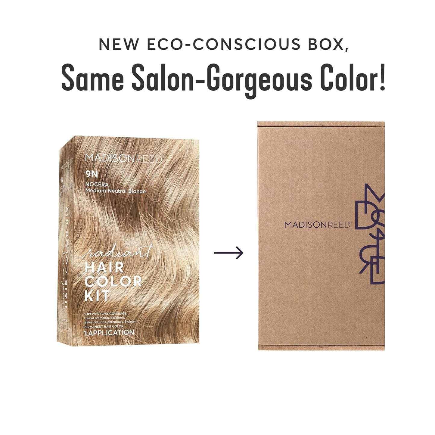 Madison Reed Radiant Hair Color Kit | 9N Medium Neutral Blonde (Nocera Blonde) for 100% Gray Hair Coverage | Dimensional Salon-Quality Permanent Hair Dye | PPD-Free & Ammonia-Free | 1 Pack