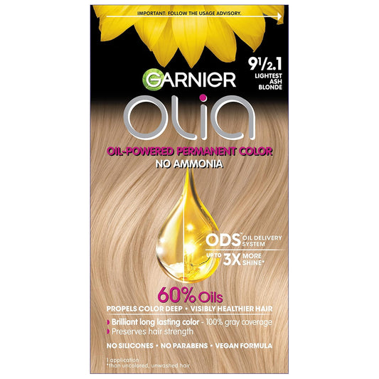 Garnier Hair Color Olia Ammonia-Free Brilliant Color Oil-Rich Permanent Hair Dye, 9 1/2.1 Lightest Ash Blonde, 1 Count (Packaging May Vary)