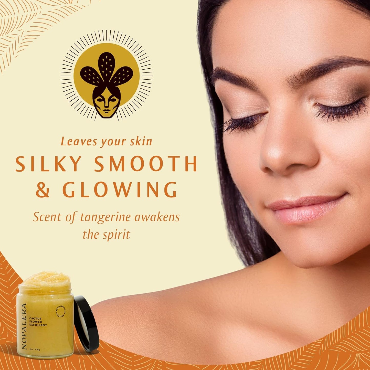 Nopalera Mandarina Cactus Flower Exfoliant - Face & Body Scrub, 3-in-1 Cleanser, & Moisturizer, Vegan, Cruelty-Free, Natural Citrus Scent, Dye Free, 6 oz.