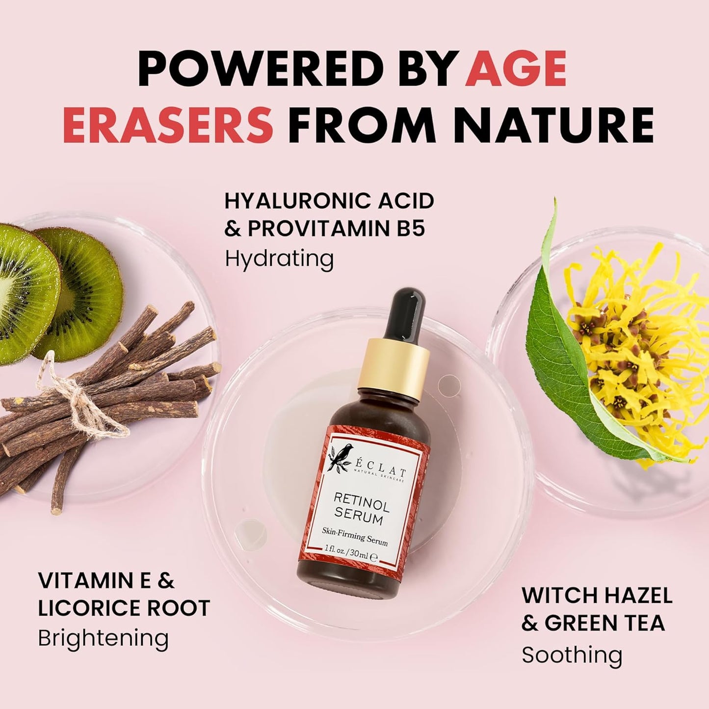 Eclat Skincare Retinol Serum for Face - Pure Retinol with Hyaluronic Acid & Vitamin E - Skin Care for Dark Spots - Anti Aging & Anti Wrinkle Formula - Resurfacing Retinoid Serum for Face 1 fl oz