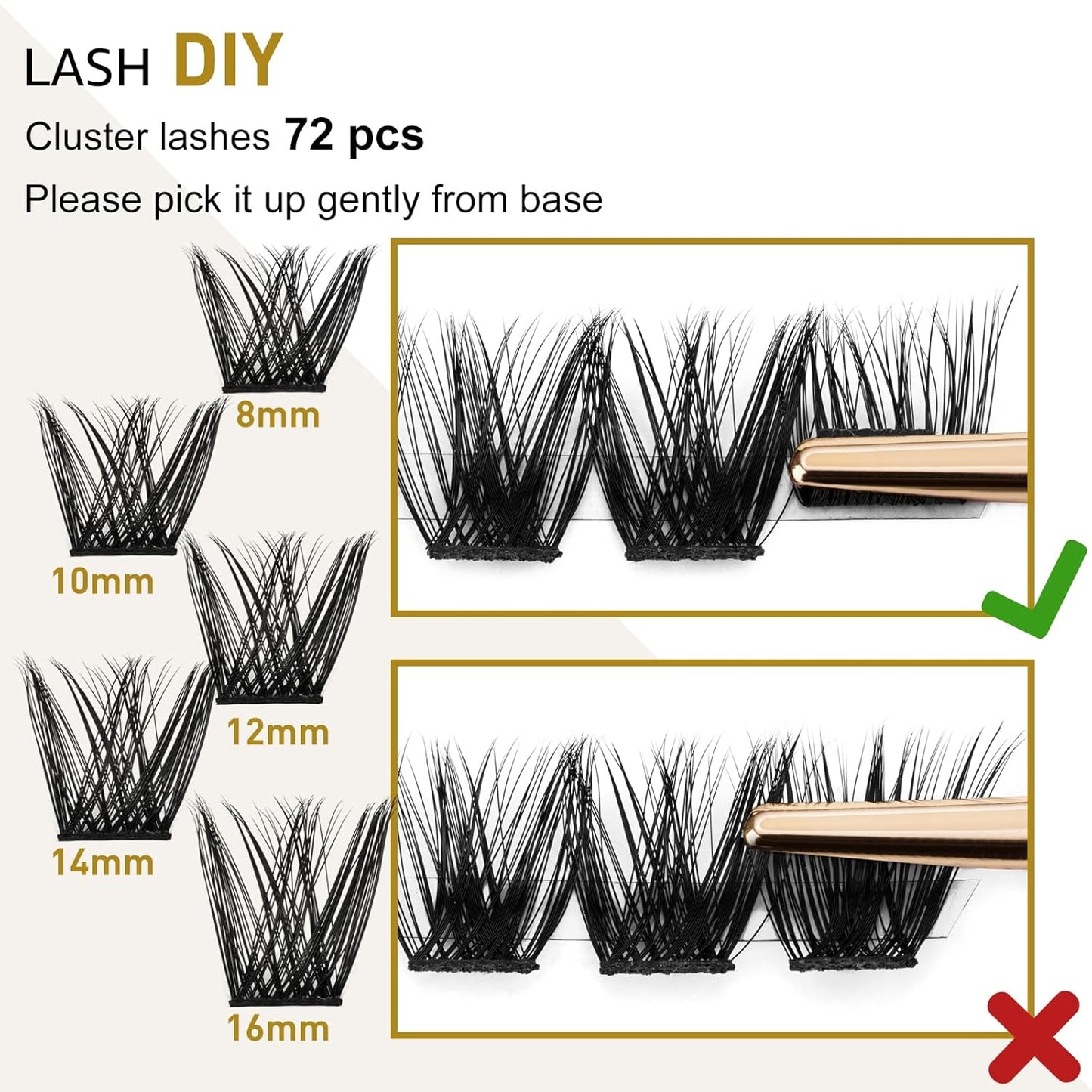 Lash Clusters B05 D Curl 16 mm DIY Eyelash Extensions 72 Clusters Lashes C D Curl B&Qaugen Fluffy Individual Lashes Eyelash Clusters Extensions Individual Lashes Cluster DIY at Home (B05,16 mm)