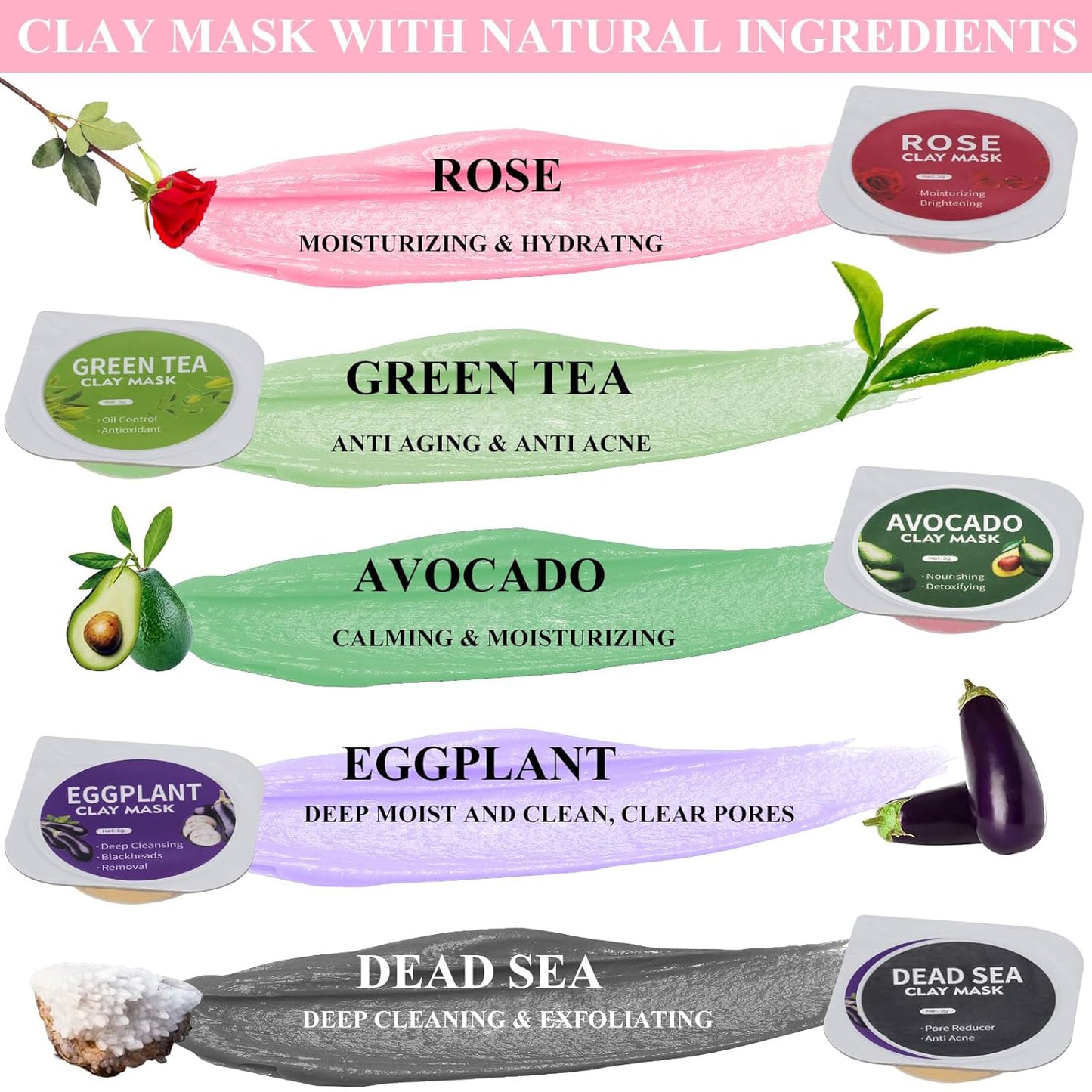 Clay Mask Set 20 Pods, Face Mask Skin Care, Green Tea, Turmeric, Dead Sea Mud, Rose, 24K Gold, Eggplant, Avocado, Mud Mask Deep Cleansing Skin, Blackhead Removal, Men & Women Facial Mask