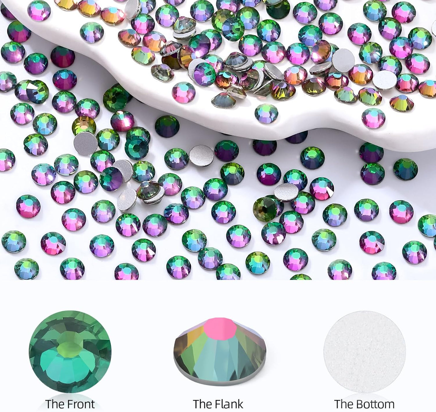 Green Volcano Flatback Rhinestones, Glass Rhinestones for Nail Art and Craft, Glue Fix, Loose Crystal Gemstones(Green Volcano, SS12, 2880pcs, 2.9-3.0mm)