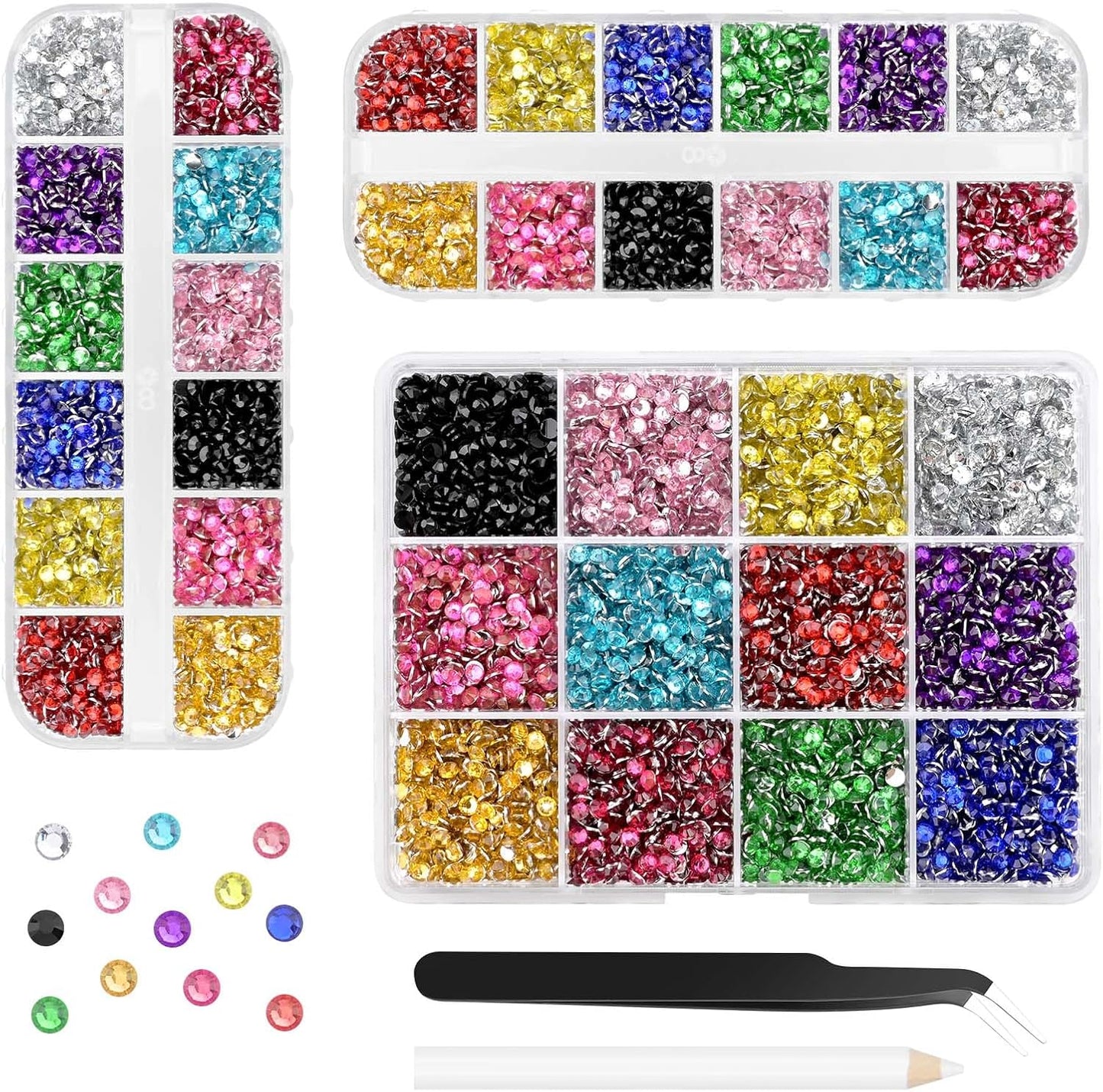 Morcheiong 17000Pcs Resin Rhinestones Multicolor Flatback Crystals Diamond Includes Tweezers and Pickup Pen Suitable for Crafting DIY Nail Art Makeup Wedding Dress Clothing Mug