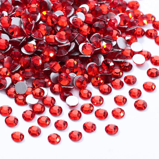 Light Siam Flatback Rhinestones, Glass Rhinestones for Nail Art and Craft, Glue Fix, Loose Crystal Gemstones(Red, SS6, 1440pcs, 1.9-2.0mm)