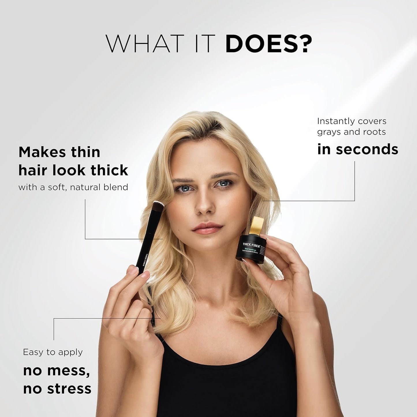 THICK FIBER Root Touch Up and Hairline Concealer - Water & Sweat Resistant Hair Loss Cover for Thinning Hair Women, with Powder and Brush (Medium Blonde)