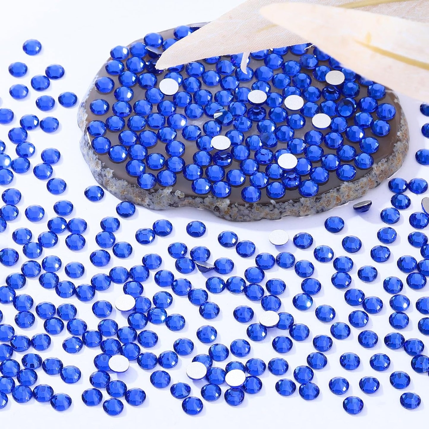 Sapphire Flatback Rhinestones, Glass Rhinestones for Nail Art and Craft, Glue Fix, Loose Crystal Gemstones(Blue, SS12, 2880pcs, 2.9-3.0mm)