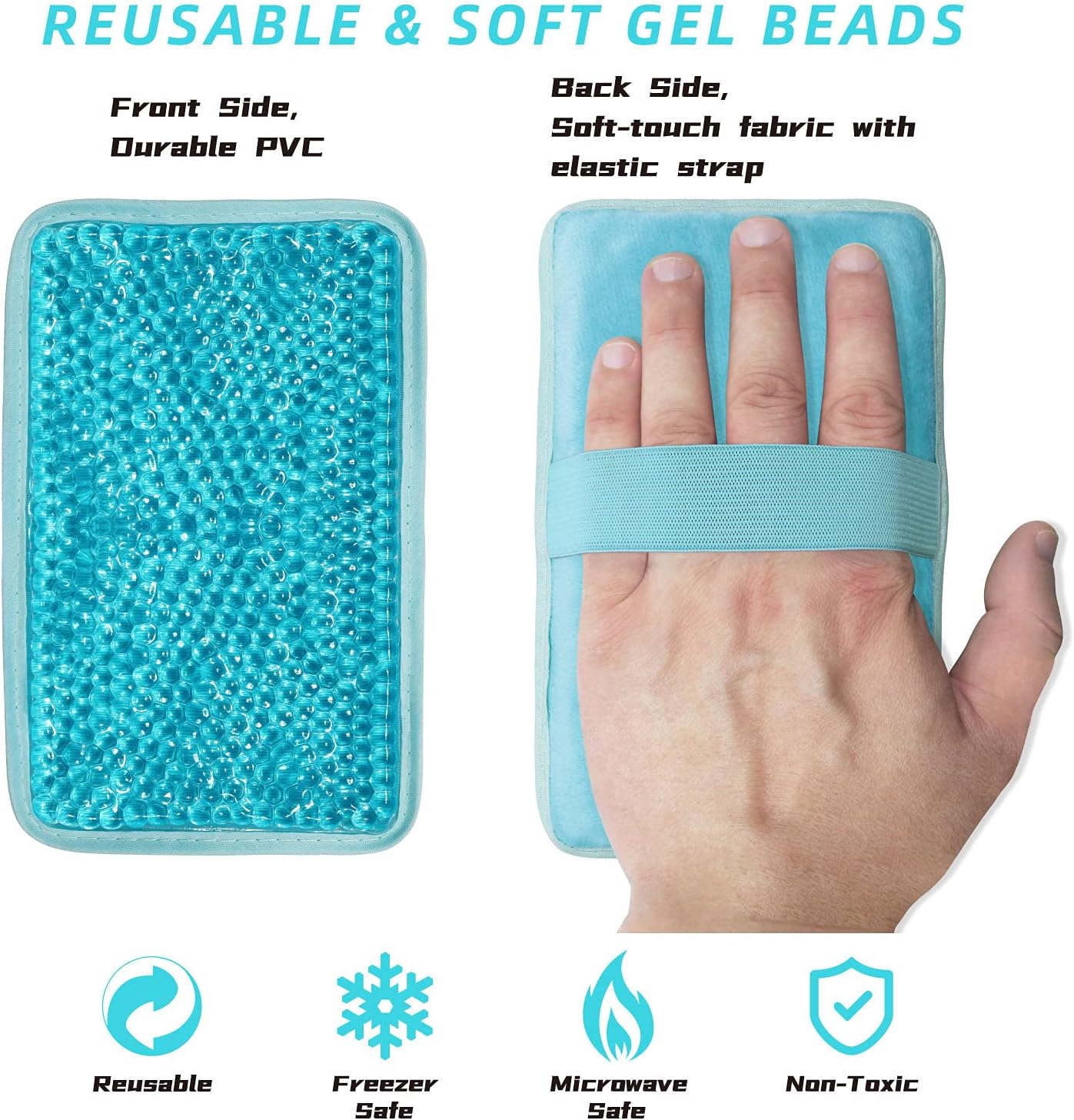 Gel Beads Ice Pack Ice Bag with Strap-1 Pack Reusable Hot & Cold Pack Compress for Knee, Shoulder, Foot, Back, Ankle, Neck, Hip, Elbow, Wisdom Tooth-7.76''x4.93''(Blue)