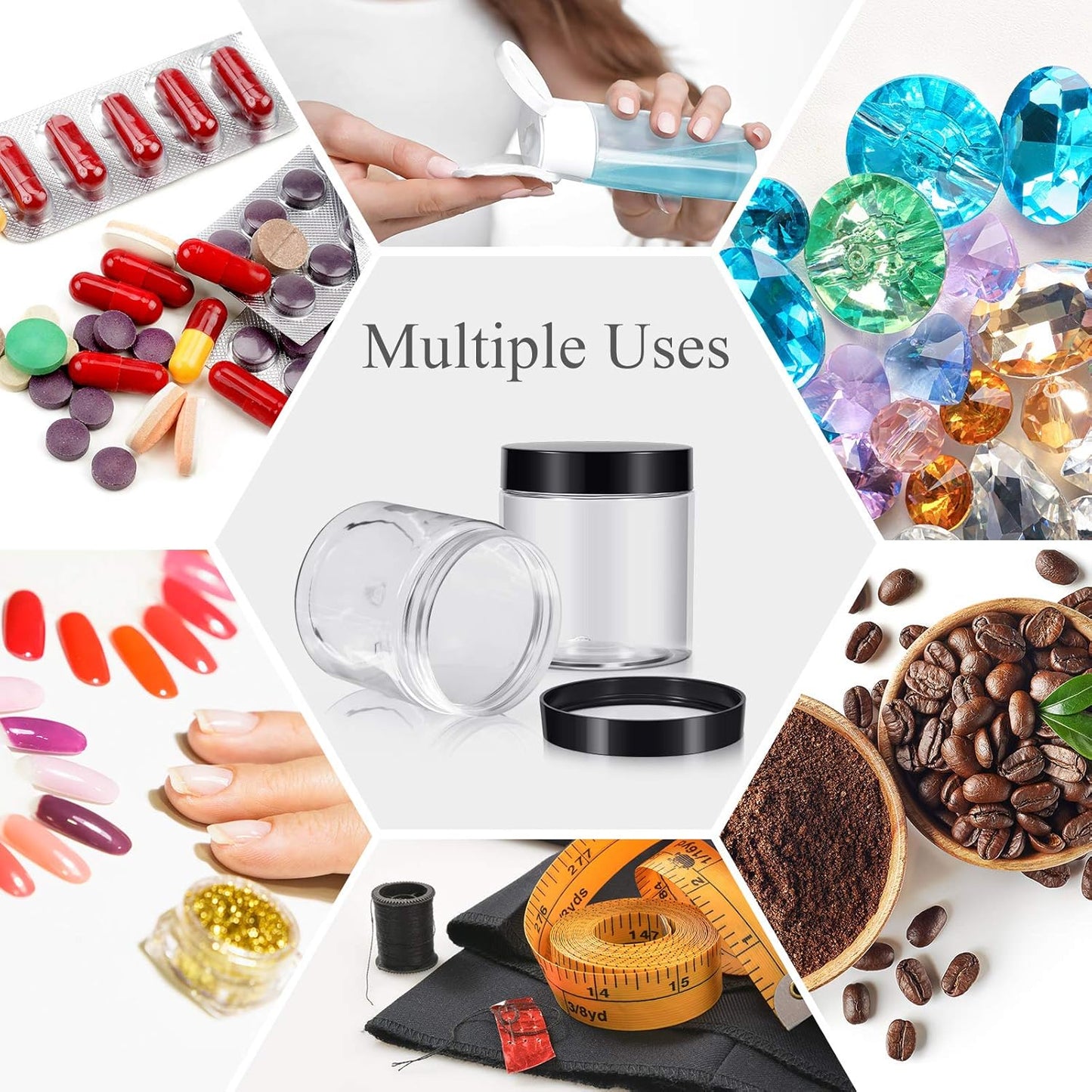 Patelai 4 Pieces Round Wide-mouth Leak Proof Plastic Container Jars with Lids for Travel Storage Makeup Beauty Products Face Creams Oils Salves Ointments DIY Making(8 Ounce,Black)