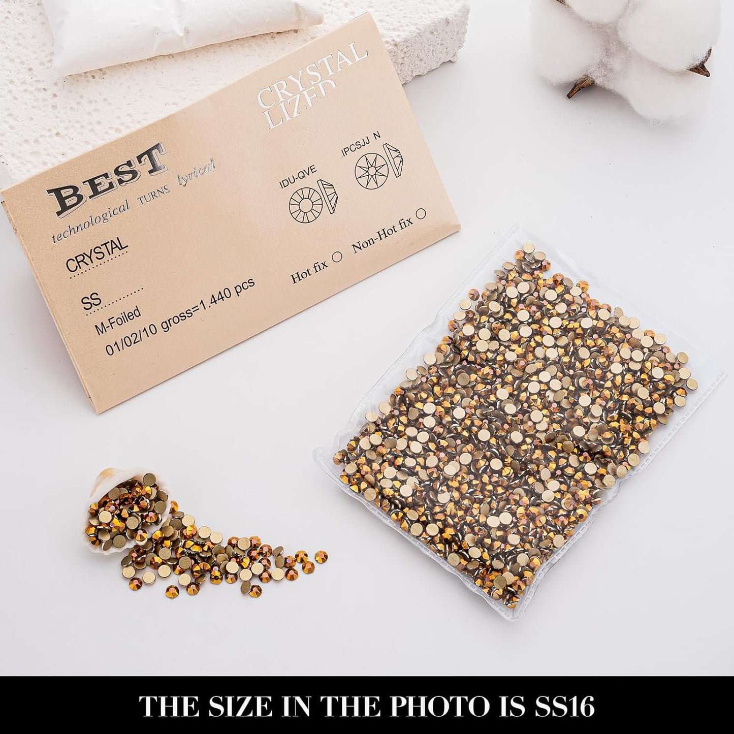Novani Gold Rhinestones 1440pcs Flat Back Round Rhinestone Style 2088 Sparkly Crystal Gemstones for Nail Art and Crafting SS16,3.8-4.0mm