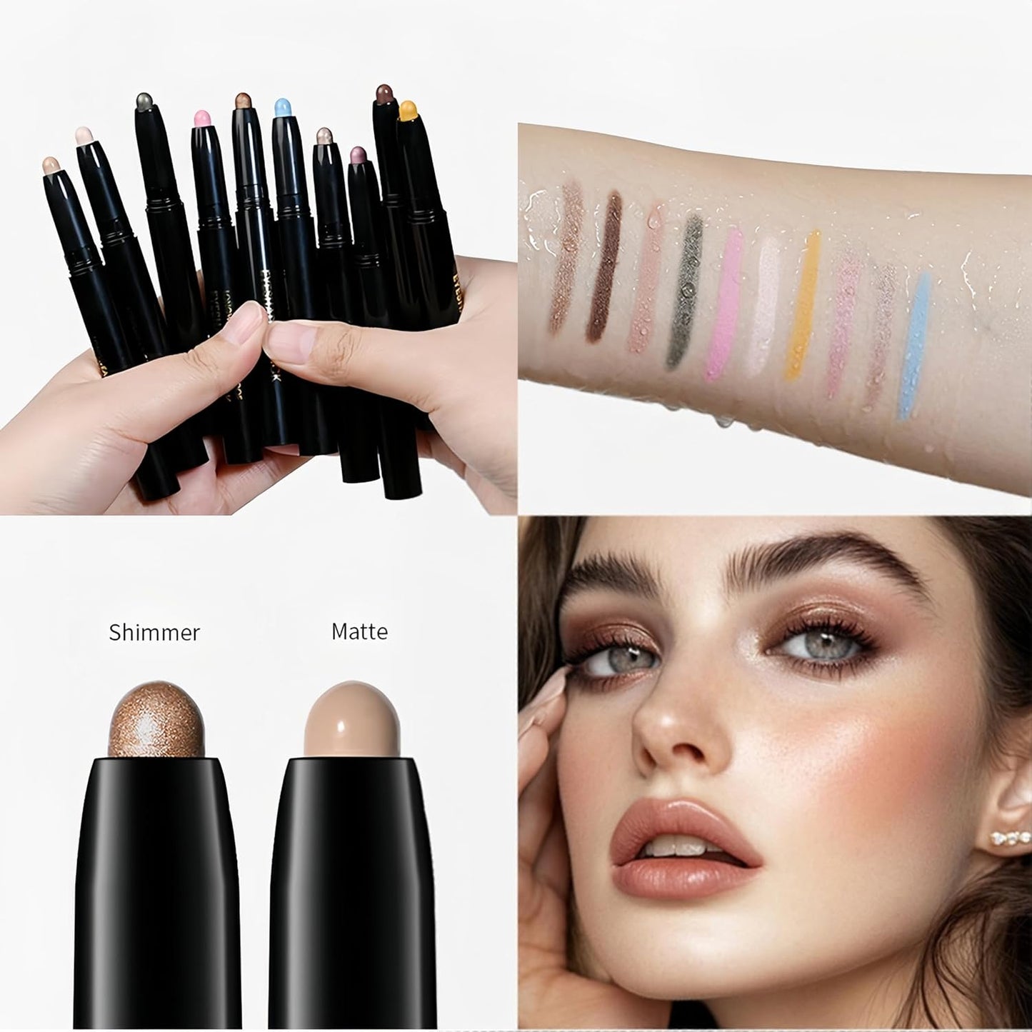 MAEPEOR 10 Colors Cream Eyeshadow Stick Silky Smooth Matte Shimmer Eyeshadow Pen Waterproof and Long Lasting Shadow Pencil for Girls and Women (Color 02)