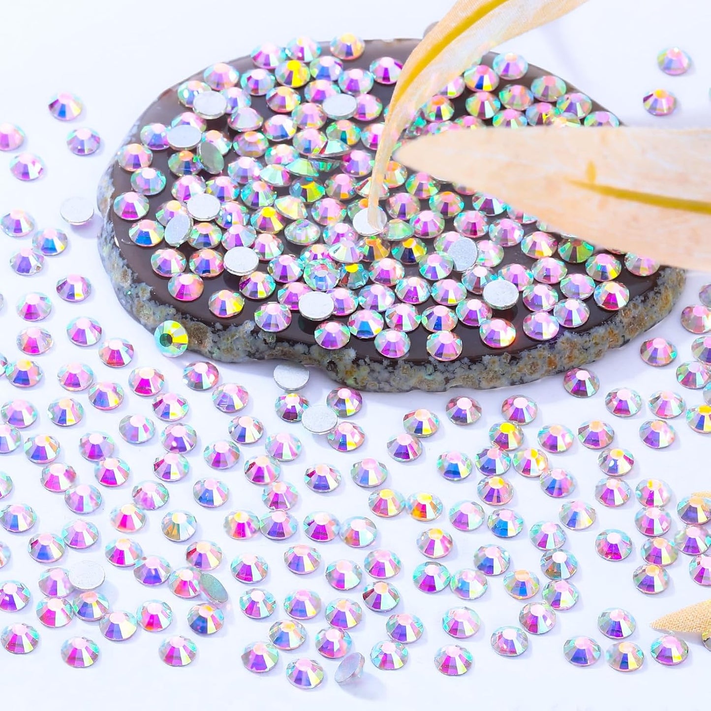 Crystal AB Flatback Rhinestones, Glass Rhinestones for Nail Art and Craft, Glue Fix, Loose Crystal Gemstones(Crystal AB, SS30, 576pcs, 6.4-6.6mm)