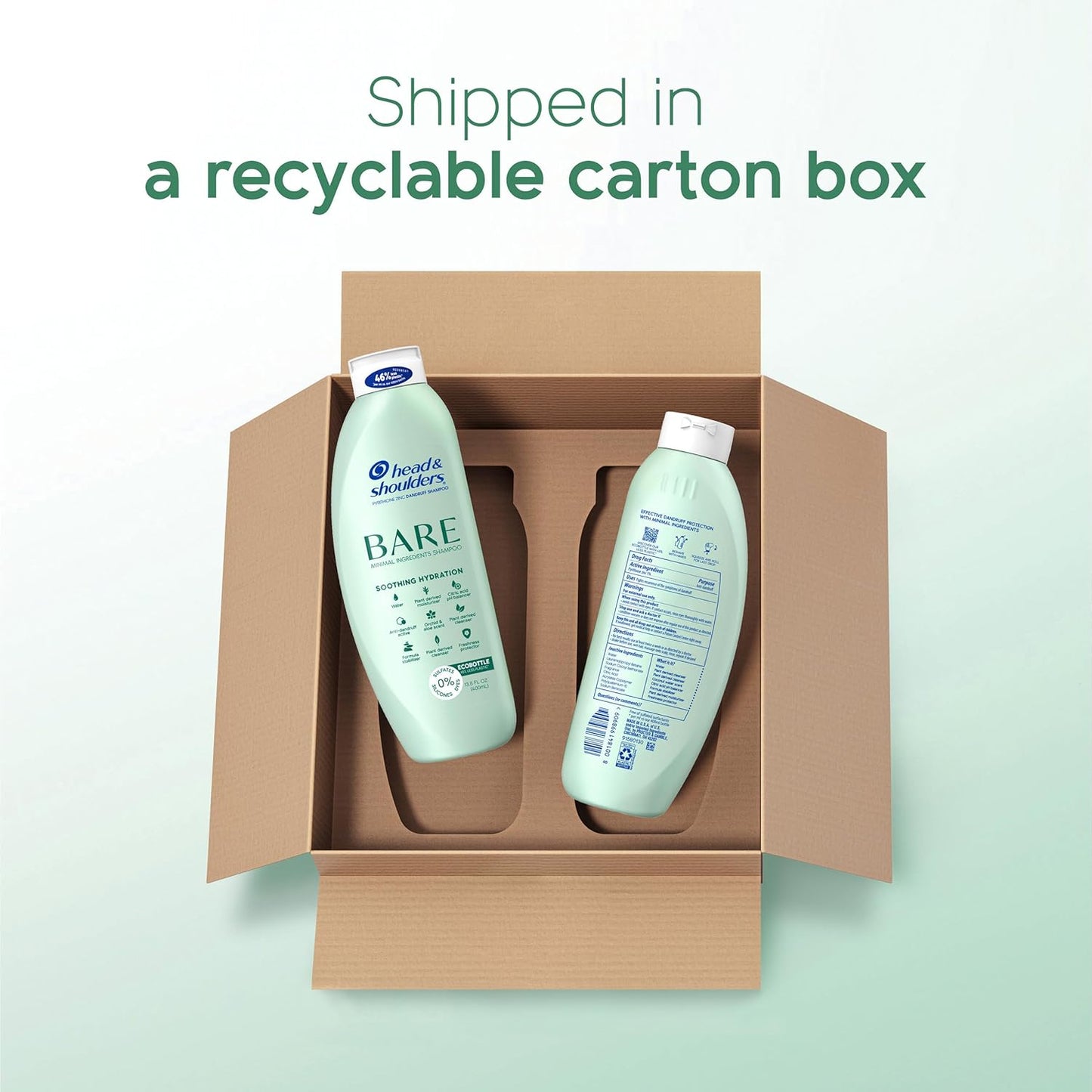 Head & Shoulders BARE Dandruff Shampoo Twin Pack, Soothing Hydration, Sulfate-Free, Silicone-Free, Dye-Free, Eco-Friendly Bottles, Safe for All Hair Types, 13.5 Fl Oz Each (Set of 2)