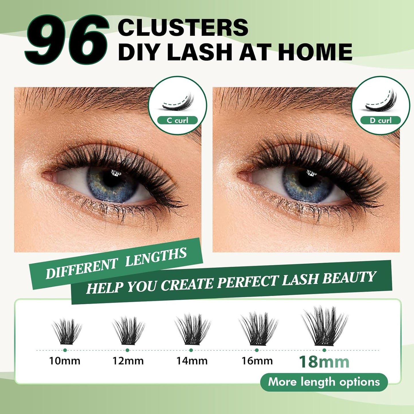 Lash Clusters 96pcs Individual Lashes Y22 D Curl 12mm Eyelash Clusters KEYYOU Volume Wispy Lash Extension Soft&Comfortable Easy DIY at Home(Y22,D-12mm)